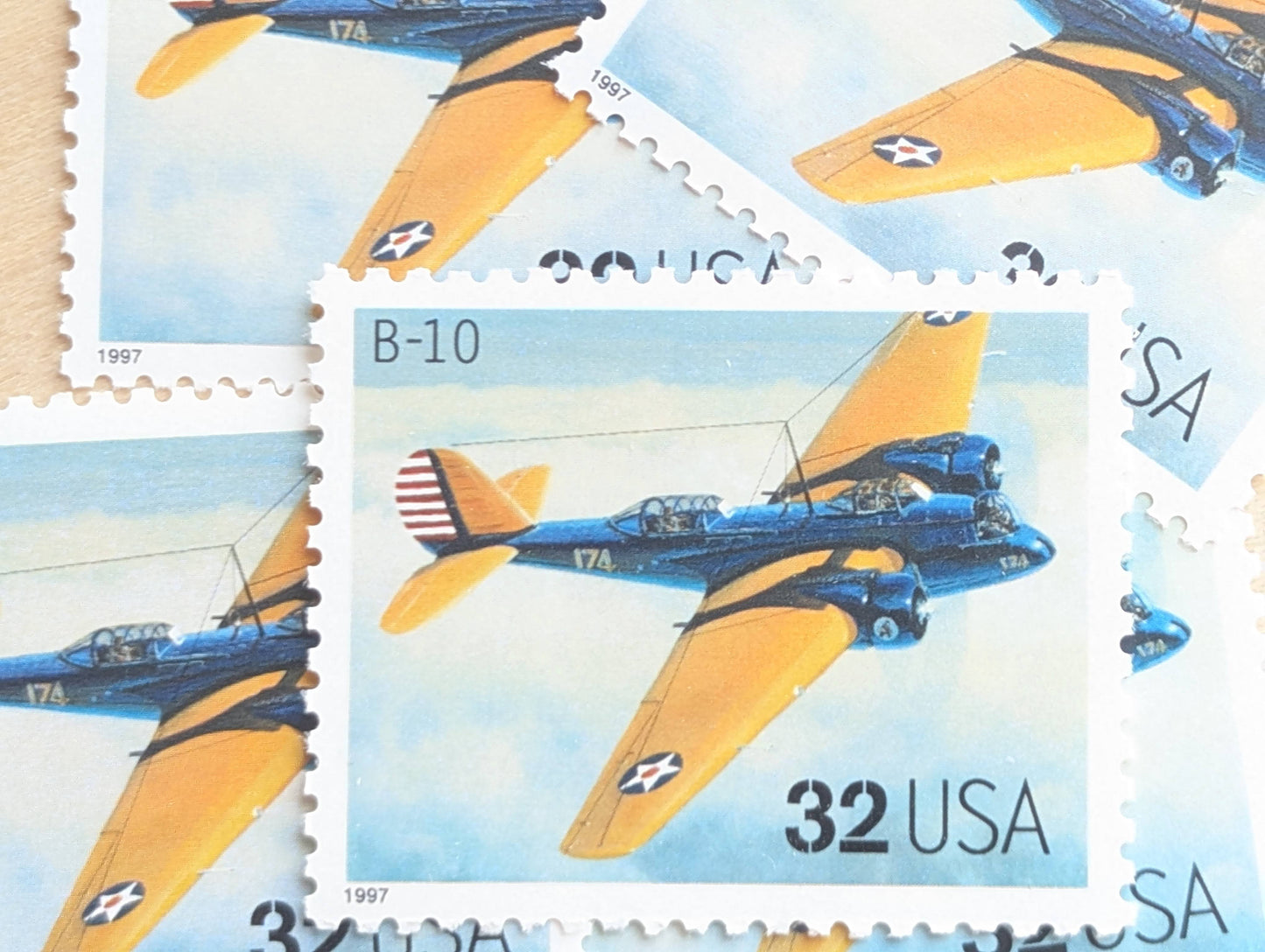 B-10 Classic American Aircraft, Set of 5, Vintage Unused USPS 32 Cent Postage Stamps, Classic American Aircraft Stamps, 1996, Gummed