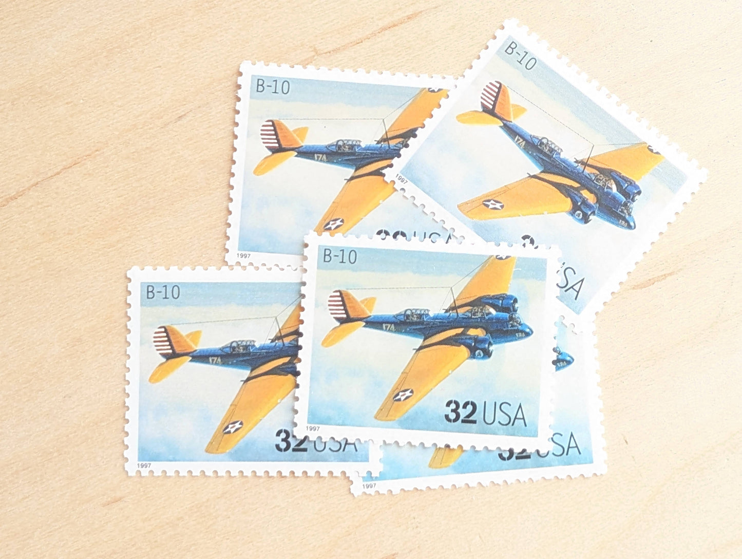 B-10 Classic American Aircraft, Set of 5, Vintage Unused USPS 32 Cent Postage Stamps, Classic American Aircraft Stamps, 1996, Gummed