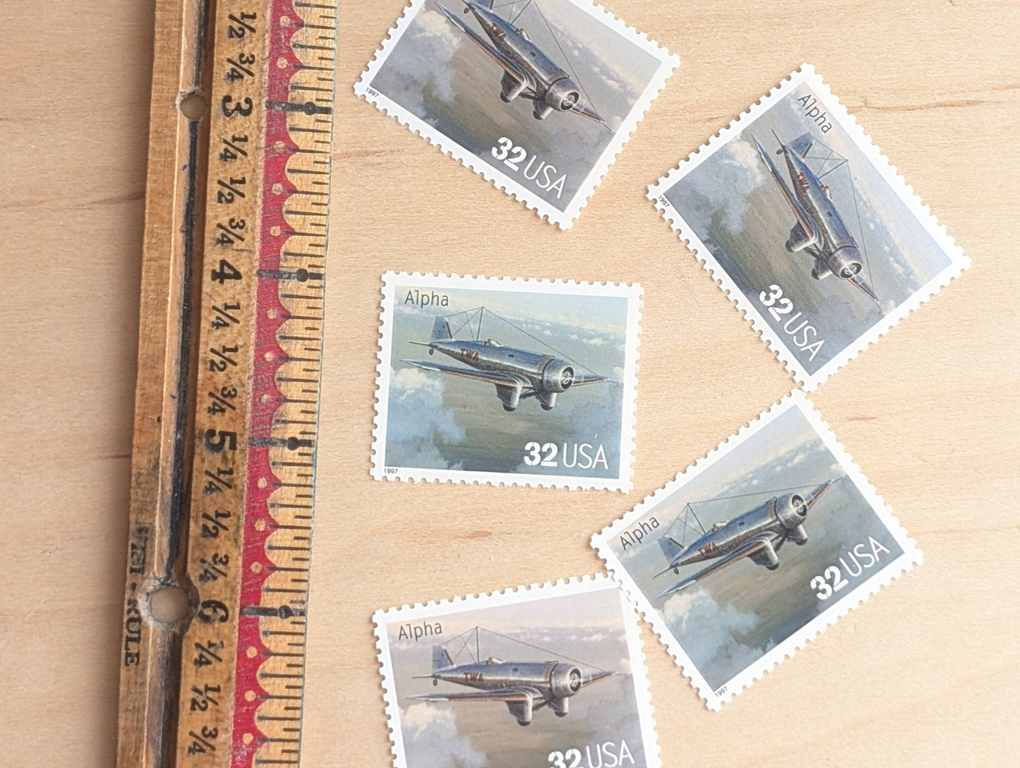 Alpha Classic American Aircraft, Set of 5, Vintage Unused USPS 32 Cent Postage Stamps, Classic American Aircraft Stamps, 1996, Gummed