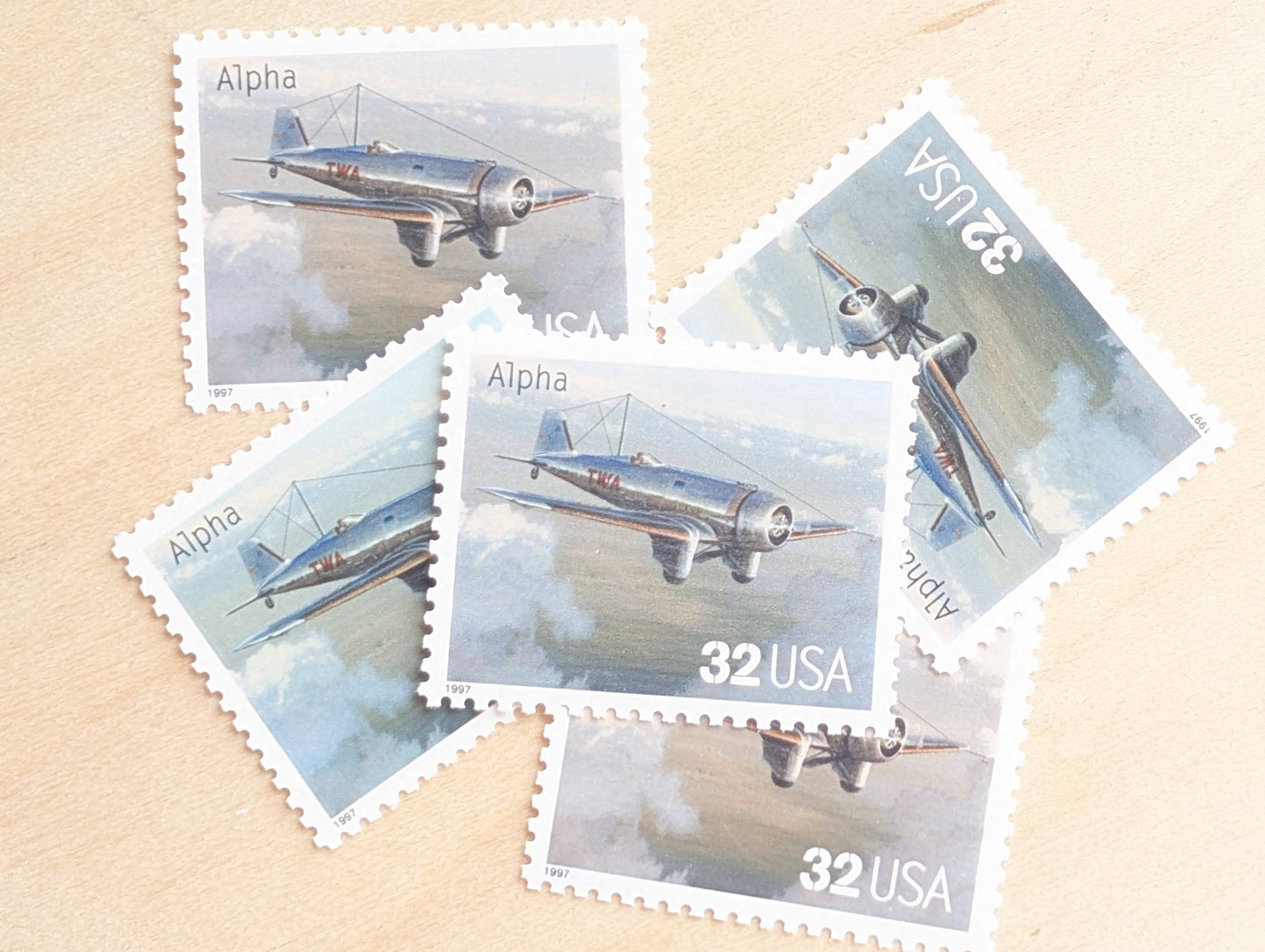 Alpha Classic American Aircraft, Set of 5, Vintage Unused USPS 32 Cent Postage Stamps, Classic American Aircraft Stamps, 1996, Gummed
