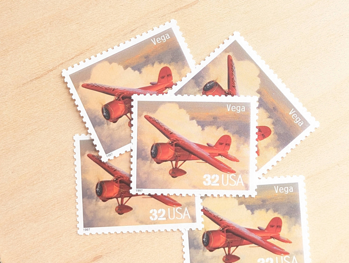 Vega Classic American Aircraft, Set of 5, Vintage Unused USPS 32 Cent Postage Stamps, Classic American Aircraft Stamps, 1996, Gummed