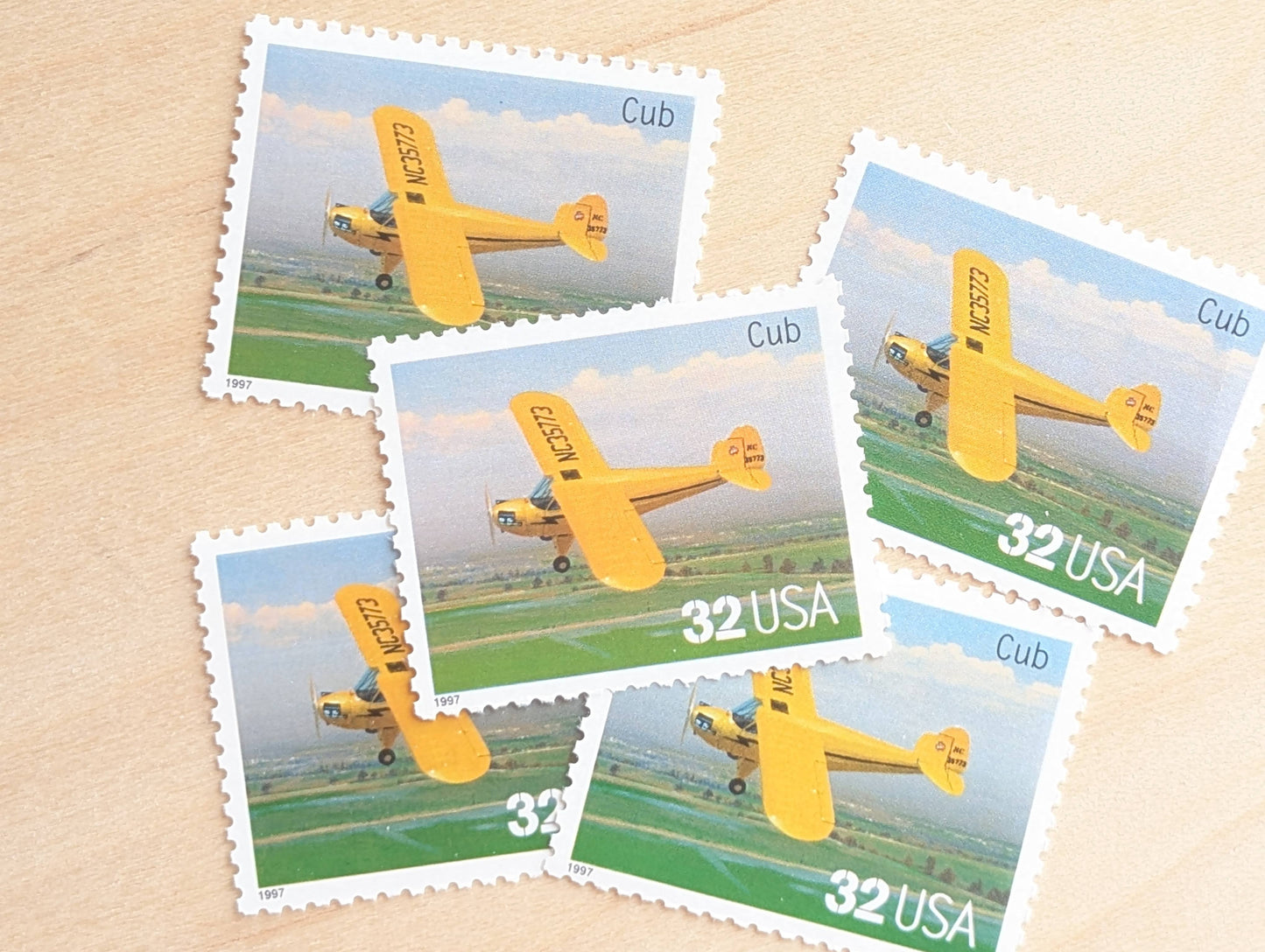Cub Classic American Aircraft, Set of 5, Vintage Unused USPS 32 Cent Postage Stamps, Classic American Aircraft Stamps, 1996, Gummed
