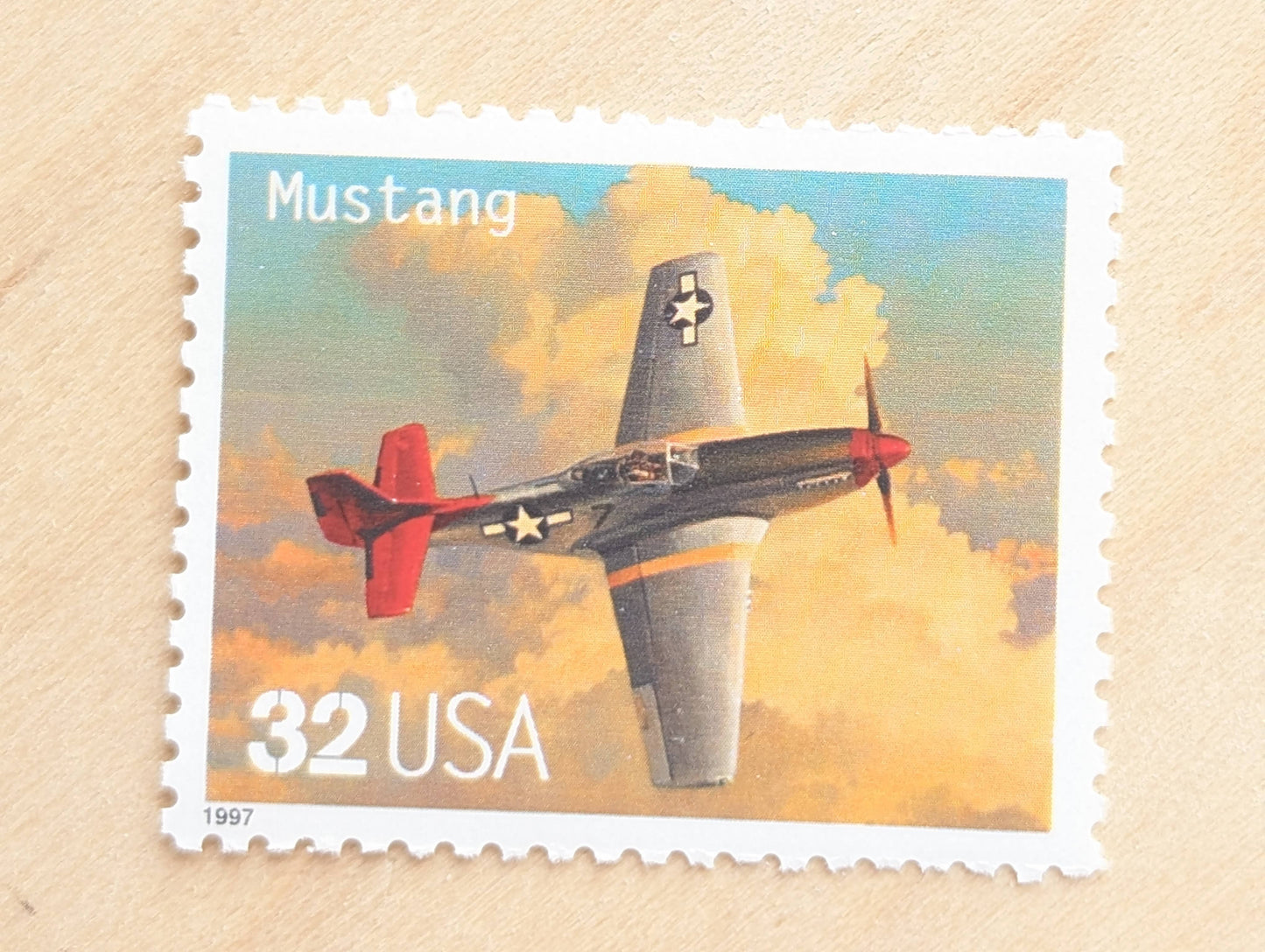 Mustang Classic American Aircraft, Set of 5, Vintage Unused USPS 32 Cent Postage Stamps, Classic American Aircraft Stamps, 1996, Gummed