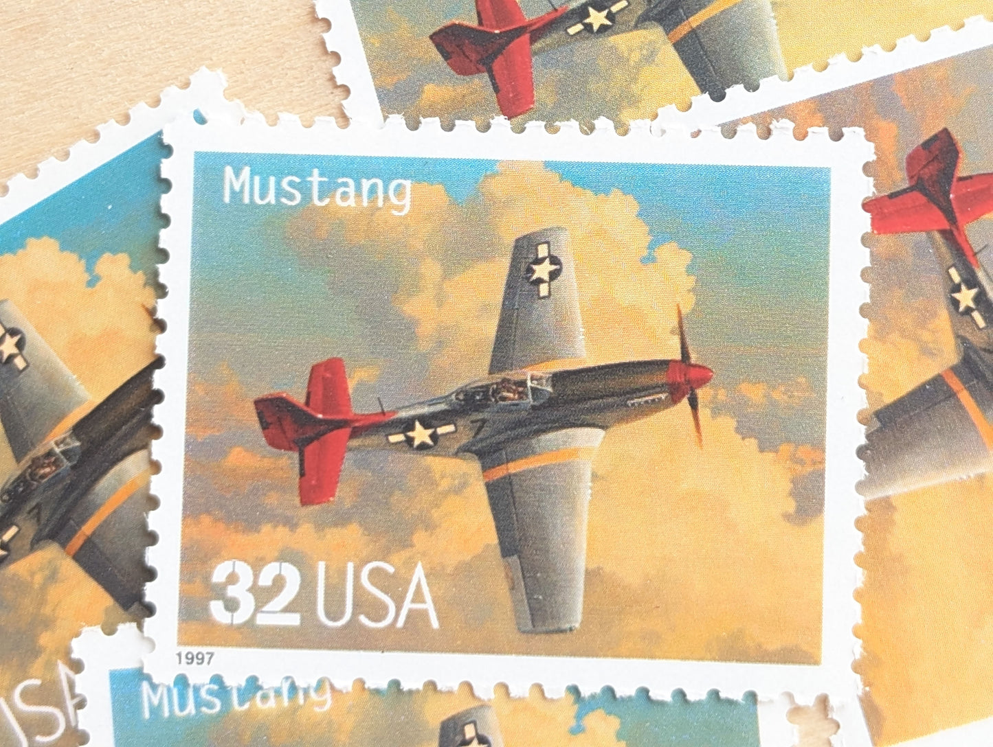 Mustang Classic American Aircraft, Set of 5, Vintage Unused USPS 32 Cent Postage Stamps, Classic American Aircraft Stamps, 1996, Gummed