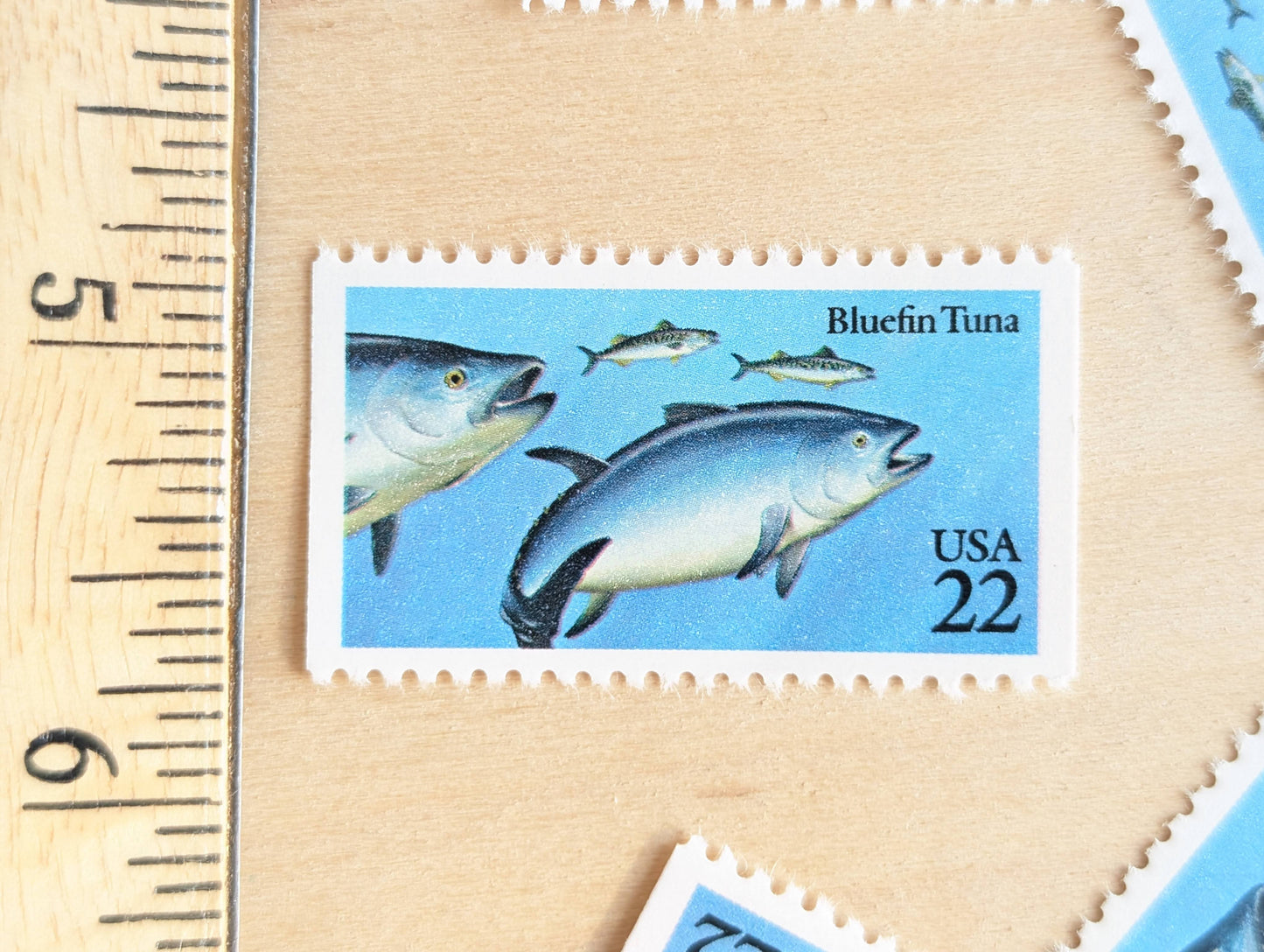 Bluefin Tuna Stamps, Set of 5, Vintage Unused USPS 22 Cent Postage Stamps, Fish Stamps 1986, Gummed