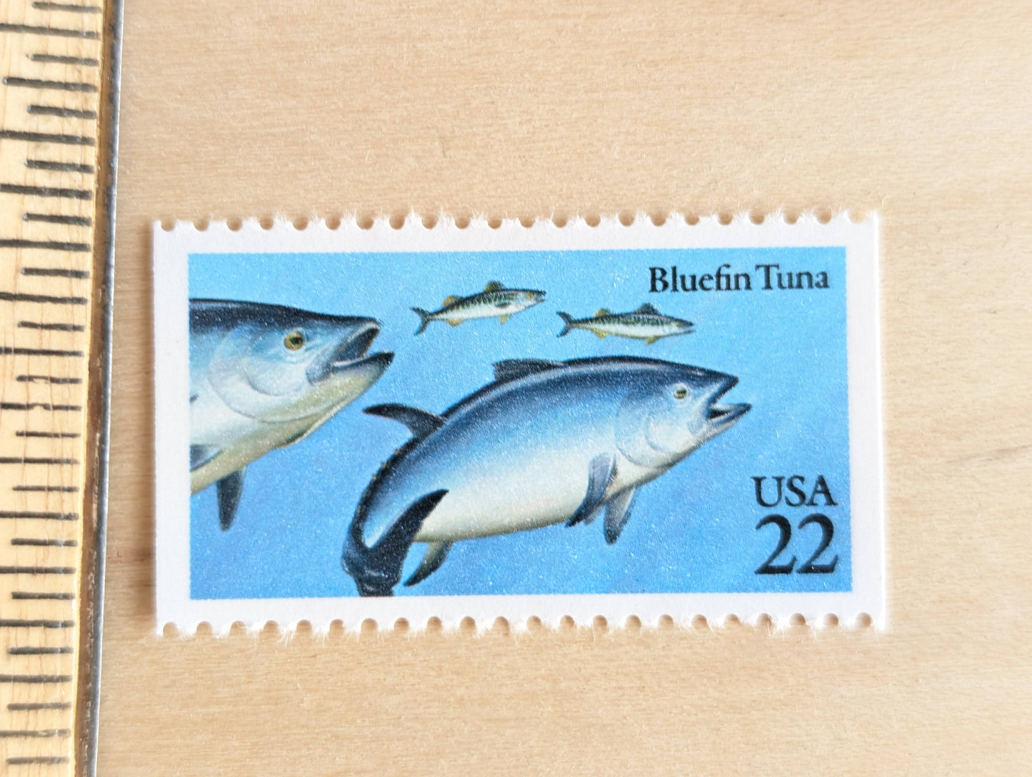 Bluefin Tuna Stamps, Set of 5, Vintage Unused USPS 22 Cent Postage Stamps, Fish Stamps 1986, Gummed