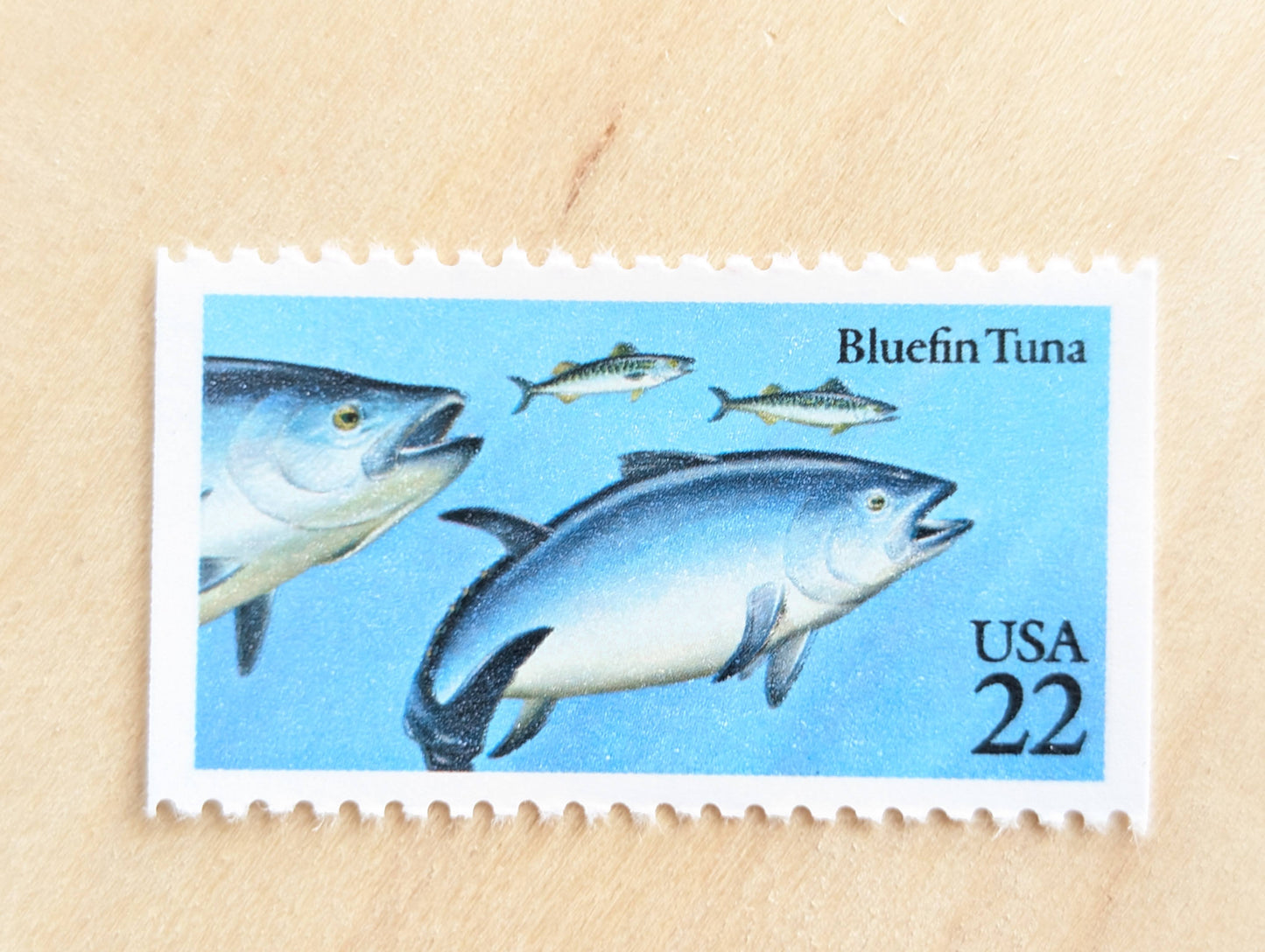 Bluefin Tuna Stamps, Set of 5, Vintage Unused USPS 22 Cent Postage Stamps, Fish Stamps 1986, Gummed