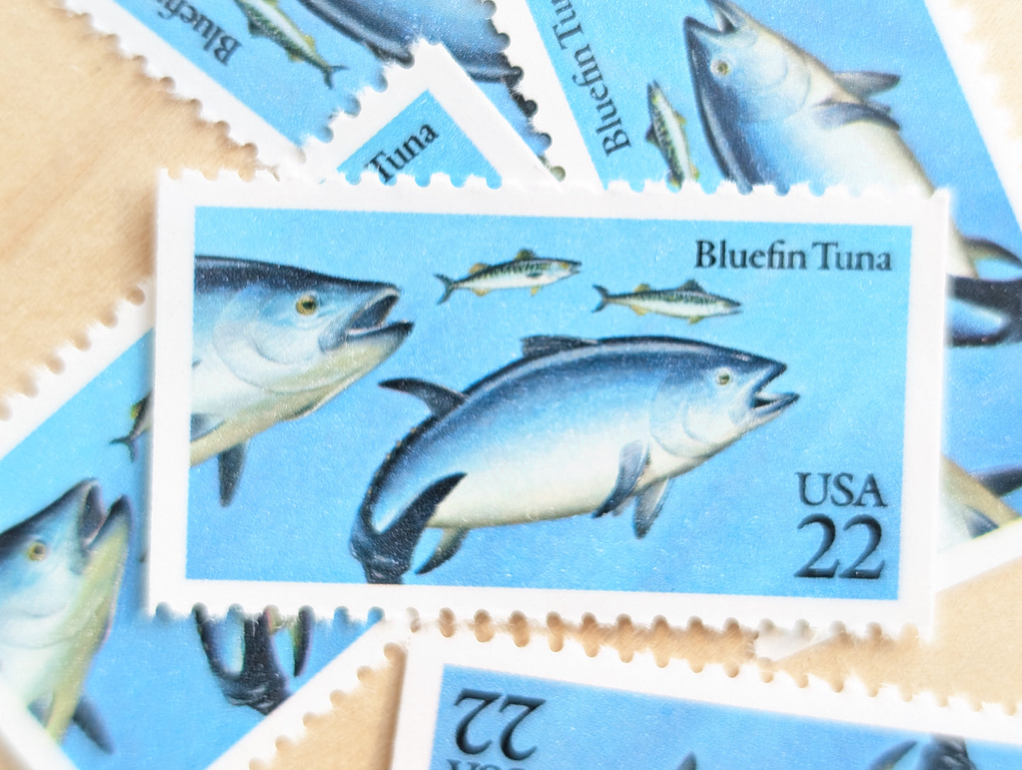 Fish, Booklet of 10, Vintage Unused USPS 22 Cent Postage Stamps, Fish Stamps (Muskellunge, Atlantic Cod, Largemouth Bass, Bluefin Tuna, Catfish), 1986, Gummed