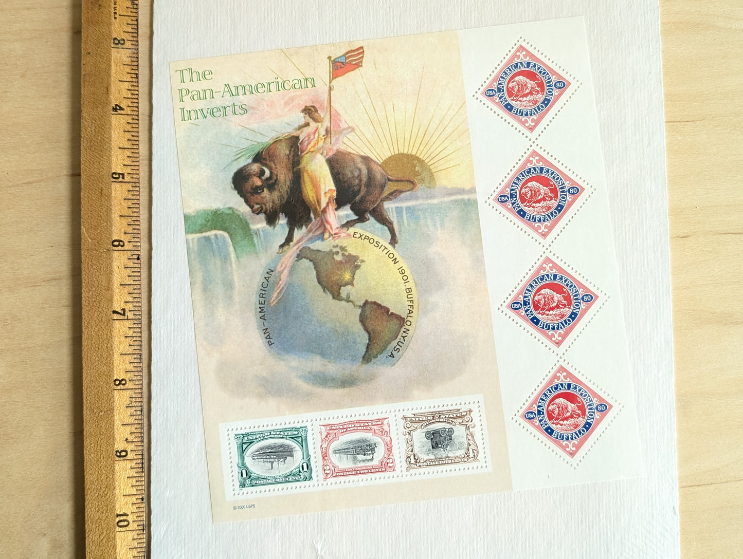 The Pan-American Inverts Stamps, Sheet of 7, Vintage Unused USPS Face Value $3.27 Postage Stamps, Exposition 1901 Buffalo 2000, Gummed