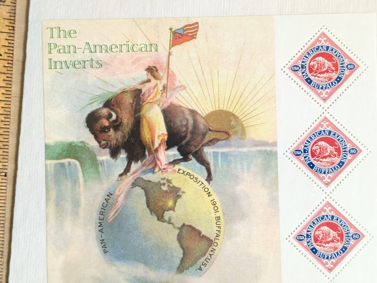 The Pan-American Inverts Stamps, Sheet of 7, Vintage Unused USPS Face Value $3.27 Postage Stamps, Exposition 1901 Buffalo 2000, Gummed