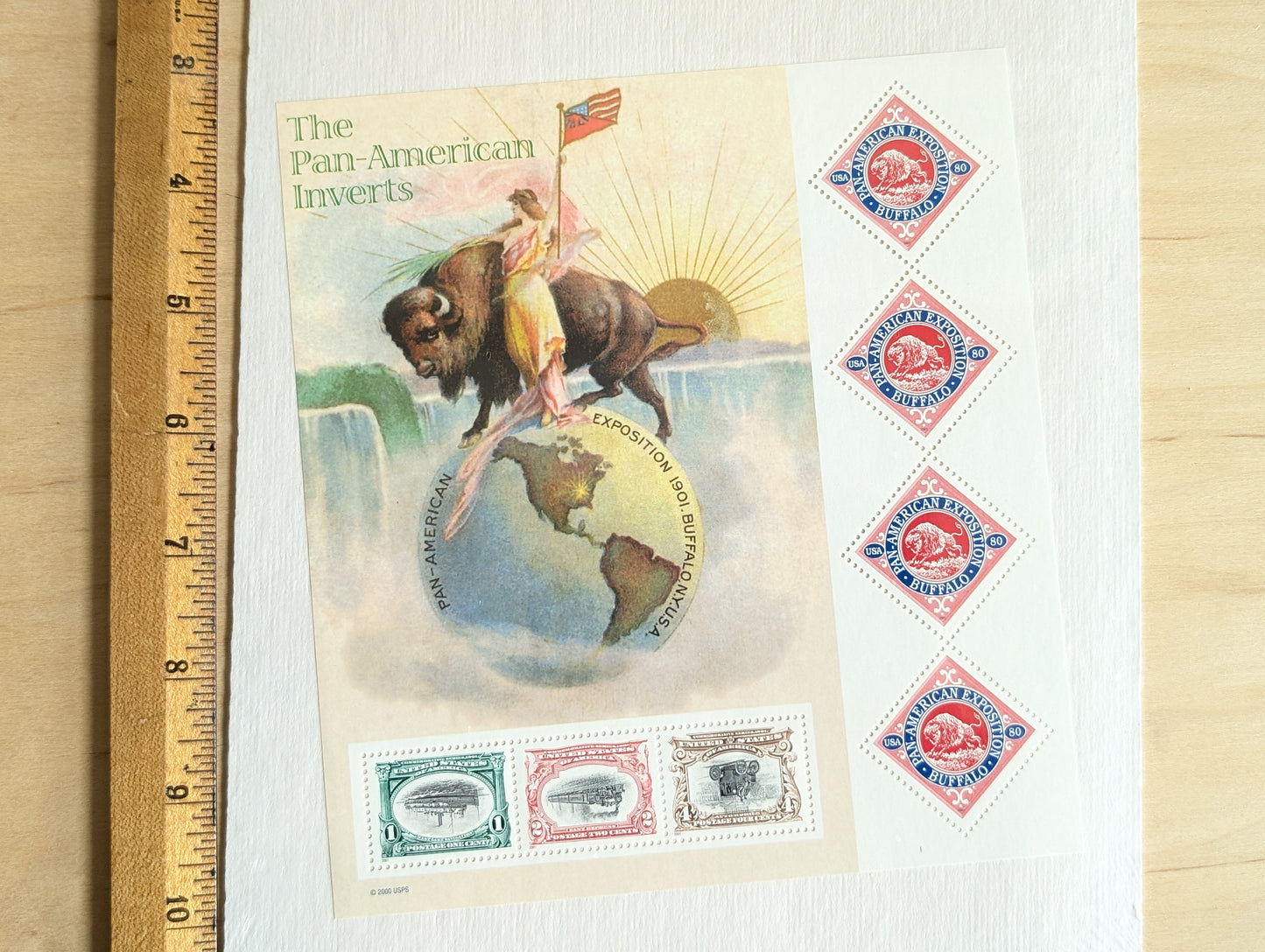 The Pan-American Inverts Stamps, Sheet of 7, Vintage Unused USPS Face Value $3.27 Postage Stamps, Exposition 1901 Buffalo 2000, Gummed