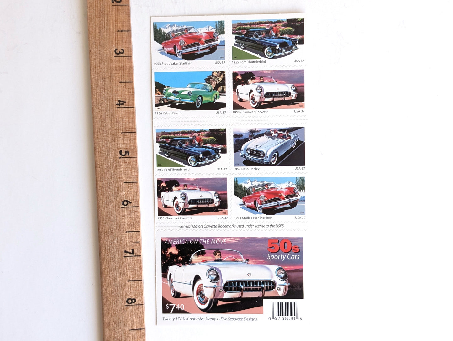Sporty Cars Stamps, Sheet of 20, Vintage Unused USPS 37 Cent Stamps, America on The Move Series 2005, Self-Adhesive