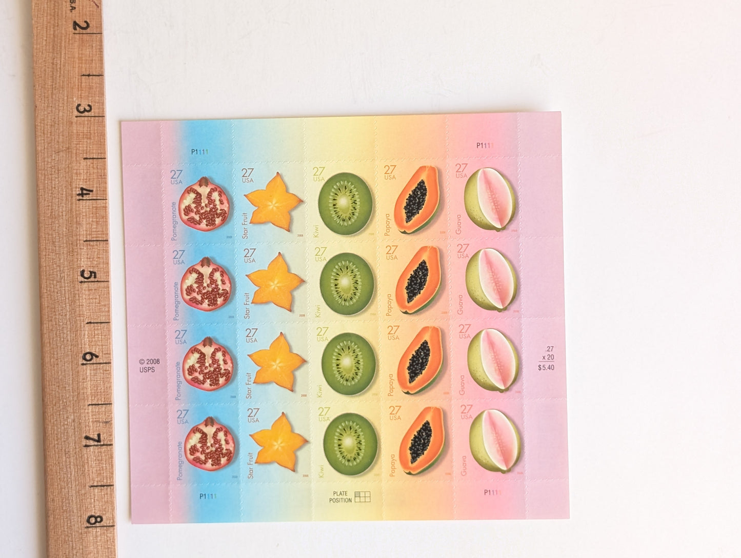 Tropical Fruit Stamps Sheet of 20 Unused USPS 27 Cent Stamps, 2008
