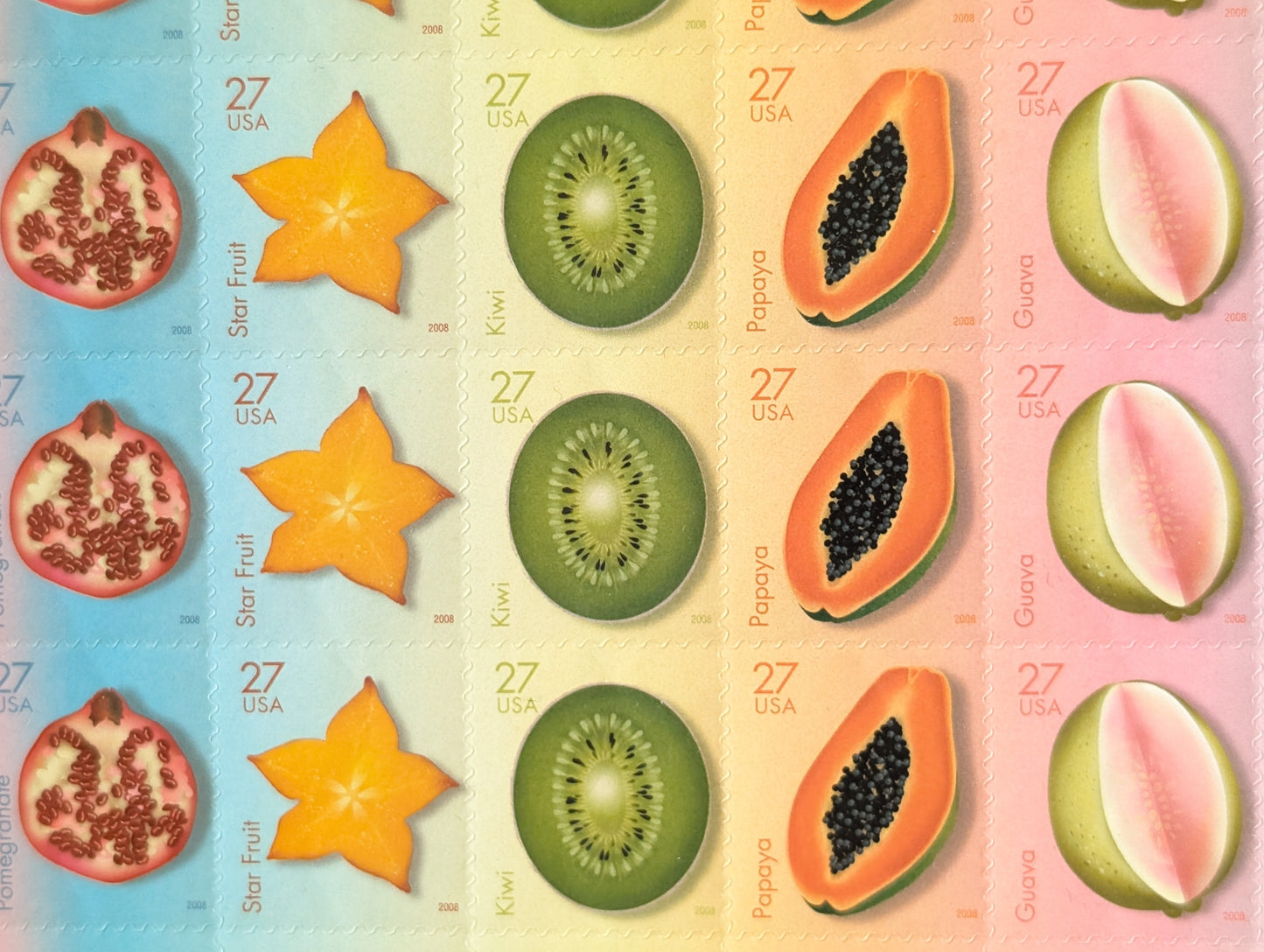 Tropical Fruit Stamps Sheet of 20 Unused USPS 27 Cent Stamps, 2008