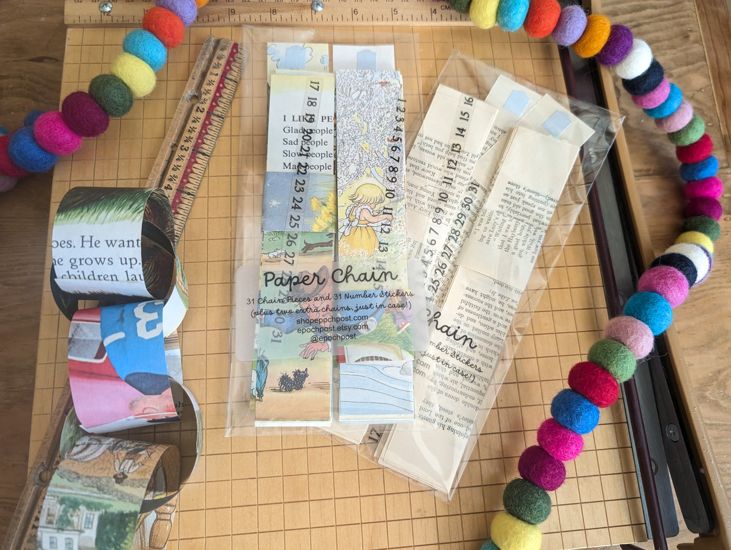 Golden Book Paper Chain Kit, 31 Chains and 31 Number Stickers to Count Down or Decorate, Made With Golden Book Pages, 1 or 1.5 Inches Wide