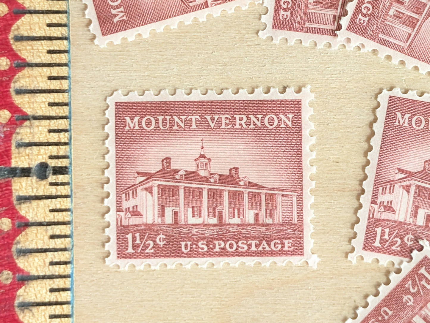 Mount Vernon Stamps, Set of 10, Vintage Unused USPS 1.5 Cent Postage Stamps, Liberty Series 1956, Gummed