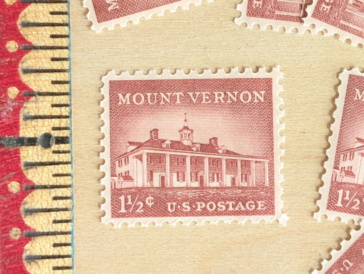 Mount Vernon Stamps, Set of 10, Vintage Unused USPS 1.5 Cent Postage Stamps, Liberty Series 1956, Gummed