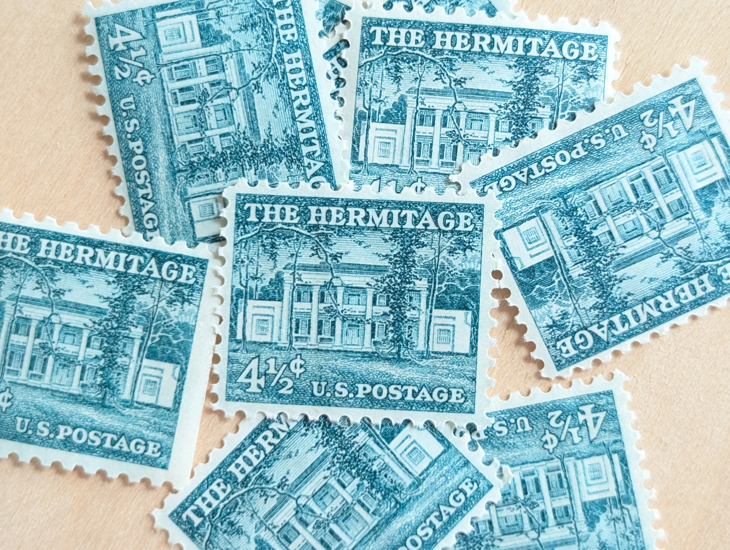 The Hermitage Stamps, Set of 10, Vintage Unused USPS 4.5 Cent Postage Stamps, Liberty Series 1959, Gummed