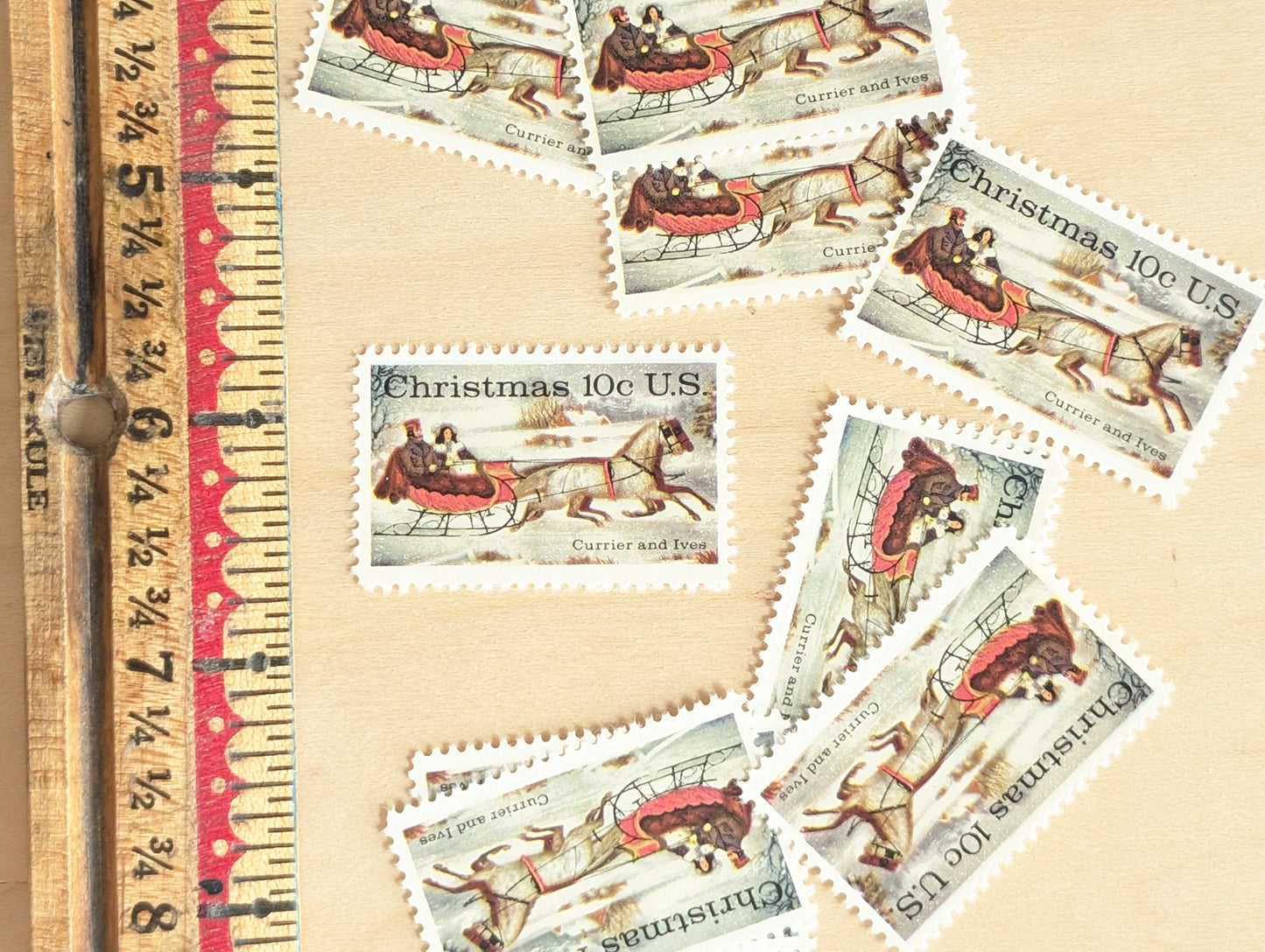 Christmas Stamps, Set of 10, Vintage Unused USPS 10 Cent Postage Stamps, 1971, Gummed