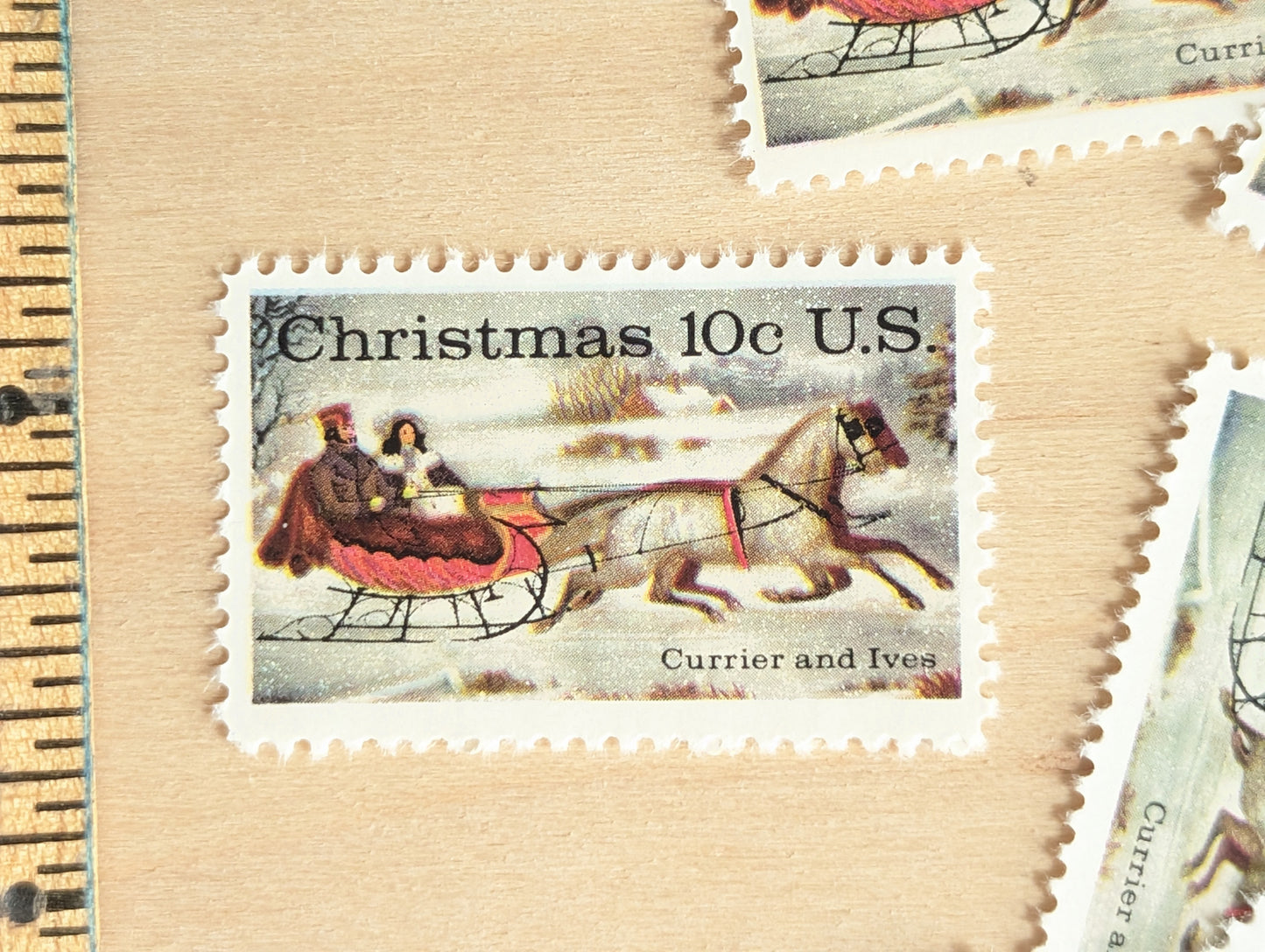 Christmas Stamps, Set of 10, Vintage Unused USPS 10 Cent Postage Stamps, 1971, Gummed