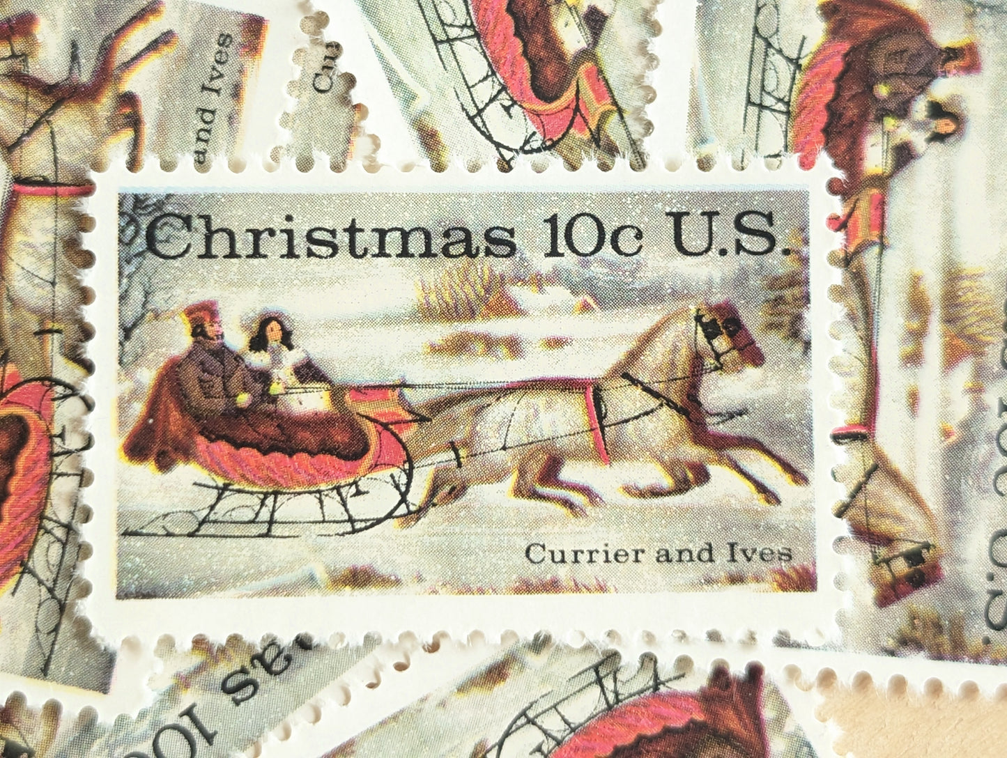 Christmas Stamps, Set of 10, Vintage Unused USPS 10 Cent Postage Stamps, 1971, Gummed