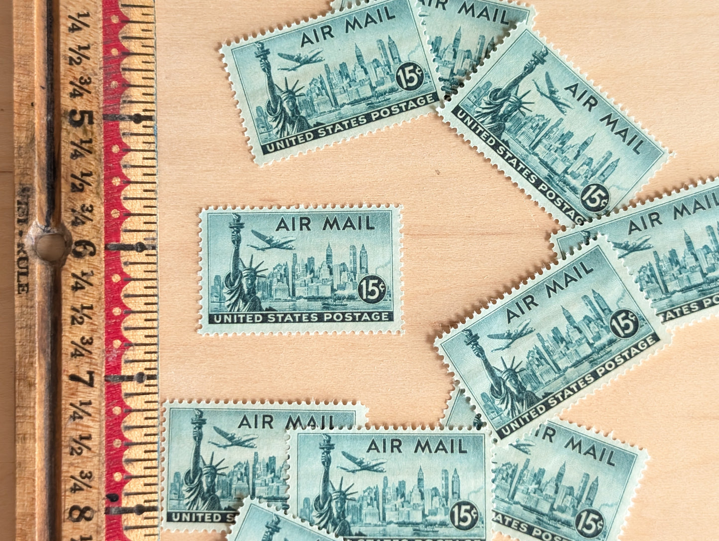 US Airmail Postage Stamps, Set of 10, Vintage Unused USPS 15 Cent Postage Stamps, 1947, Gummed