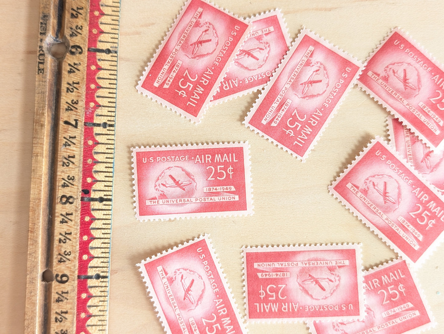 US Airmail Postage Stamps, Set of 10, Vintage Unused USPS 25 Cent Postage Stamps, 1949, Gummed