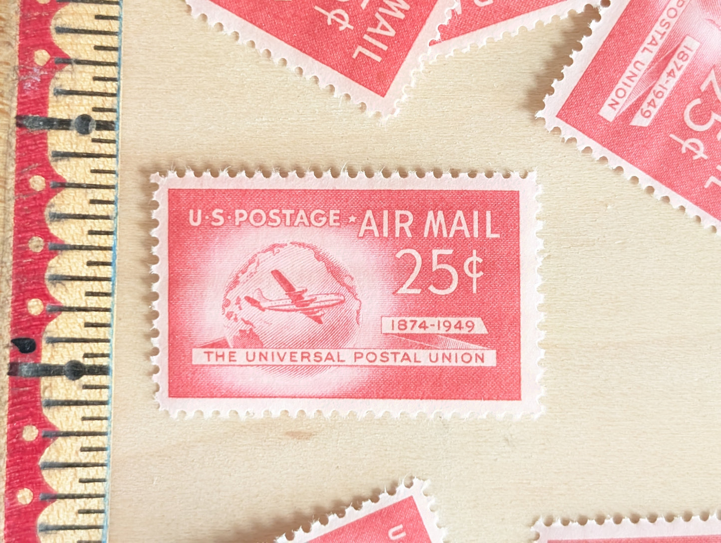 US Airmail Postage Stamps, Set of 10, Vintage Unused USPS 25 Cent Postage Stamps, 1949, Gummed
