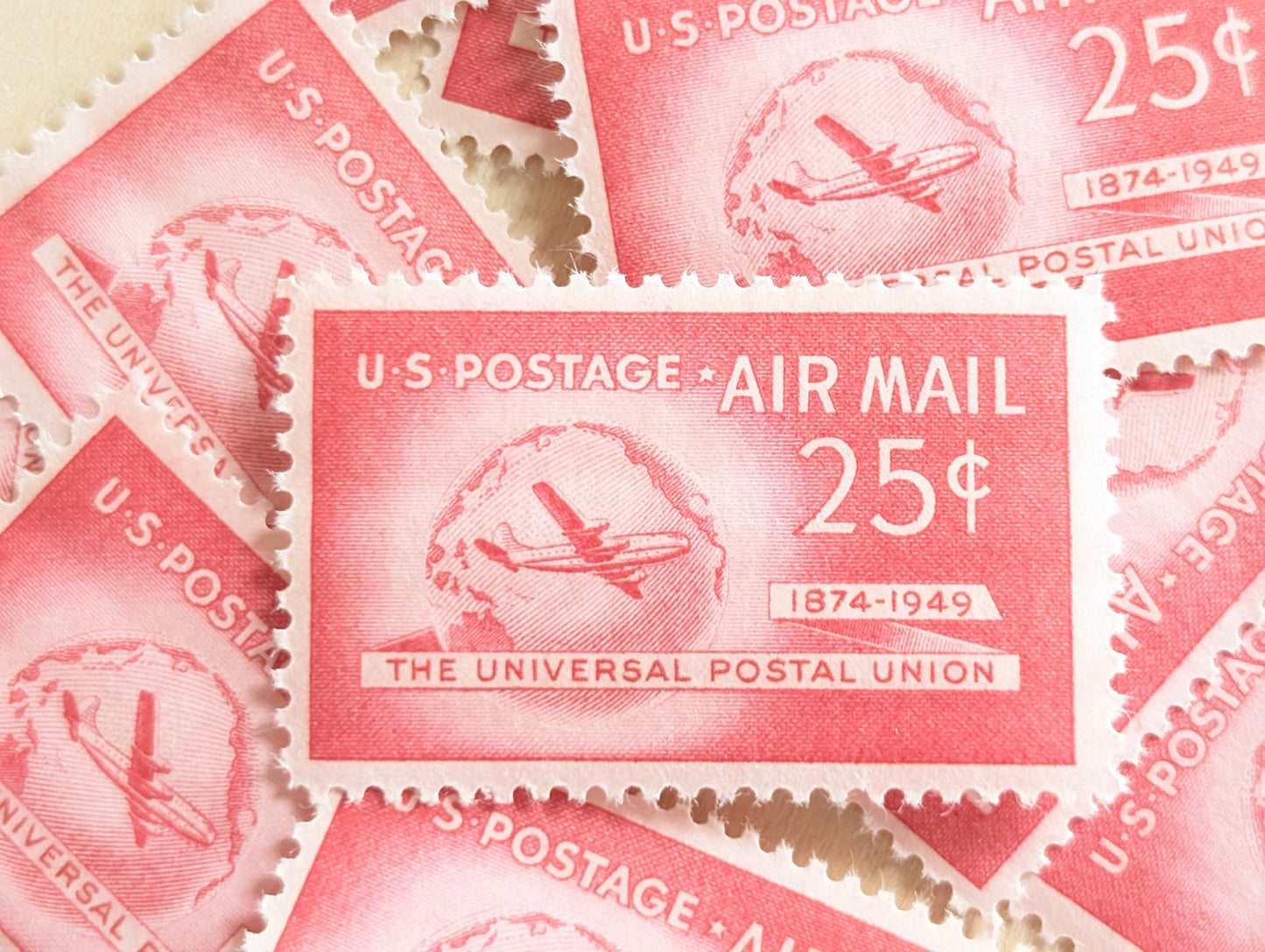 US Airmail Postage Stamps, Set of 10, Vintage Unused USPS 25 Cent Postage Stamps, 1949, Gummed