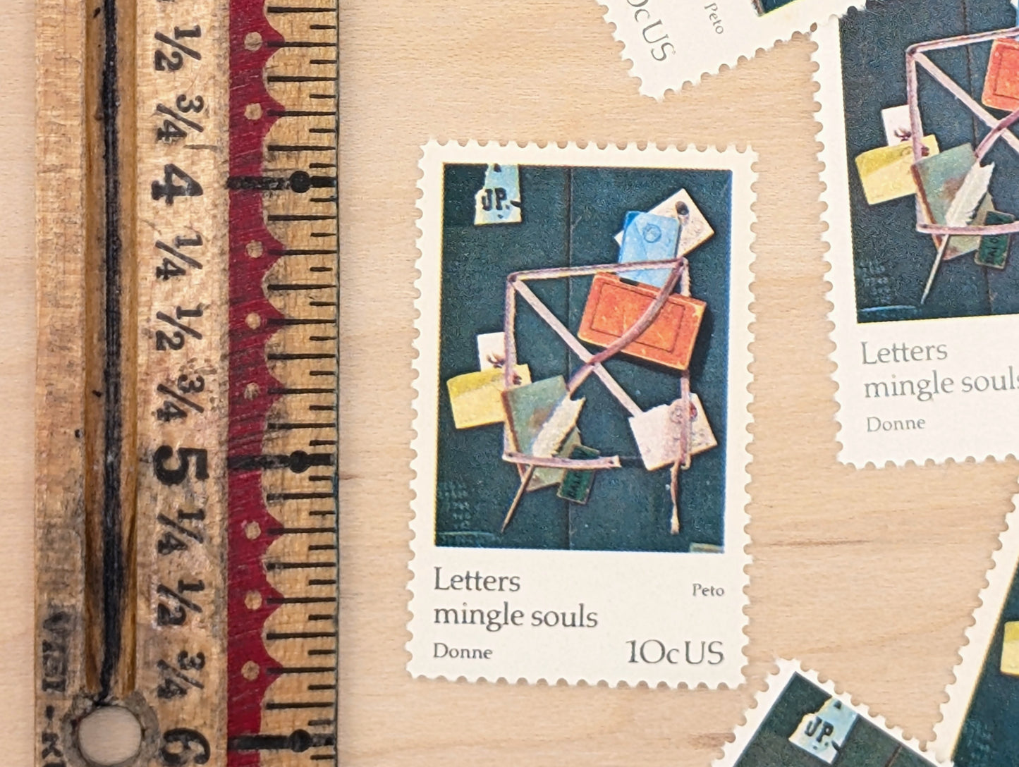 Letters Mingle Souls Peto Postage Stamps, Set of 5, Vintage Unused USPS 10 Cent Postage Stamps, 1974, Gummed