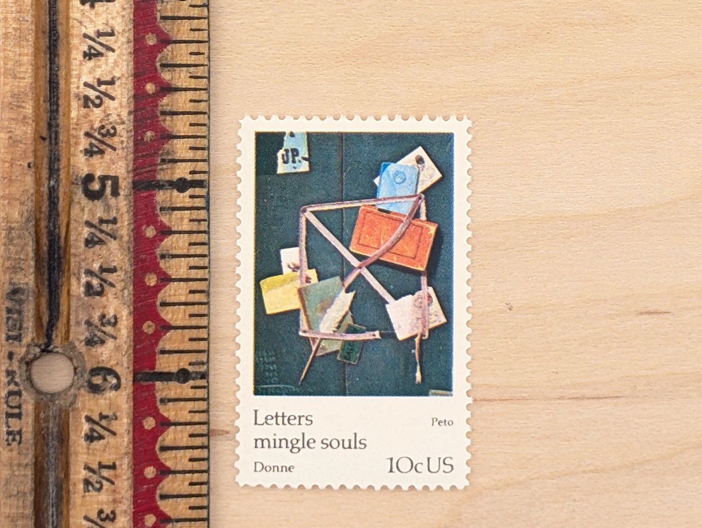 Letters Mingle Souls Peto Postage Stamps, Set of 5, Vintage Unused USPS 10 Cent Postage Stamps, 1974, Gummed