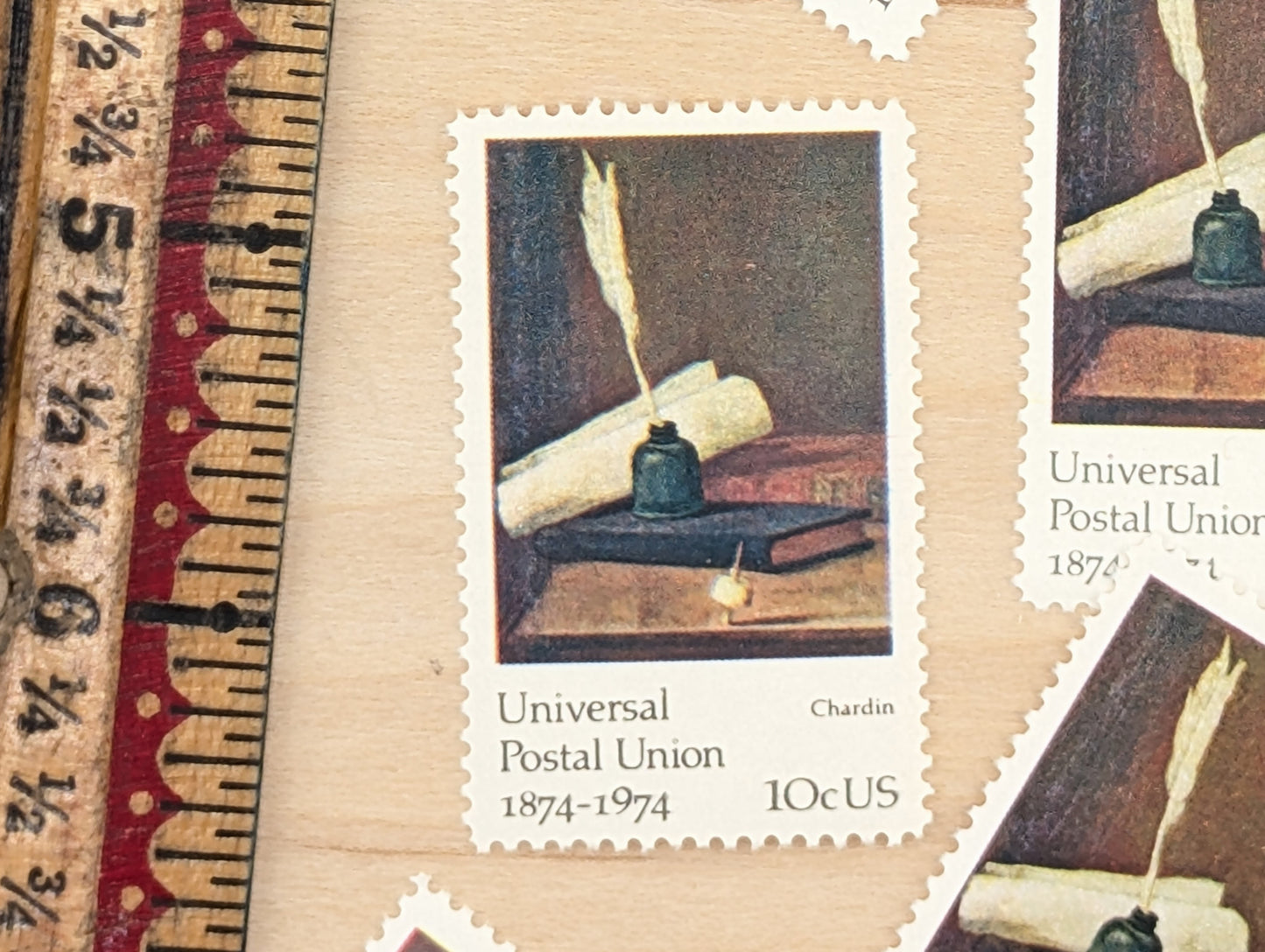 Universal Postal Union by Chardin, Set of 5, Vintage Unused USPS 10 Cent Postage Stamps, Universal Postal Union 1974, Gummed