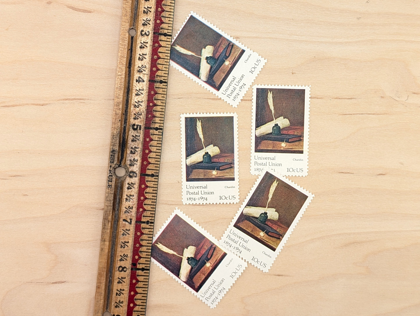 Universal Postal Union by Chardin, Set of 5, Vintage Unused USPS 10 Cent Postage Stamps, Universal Postal Union 1974, Gummed