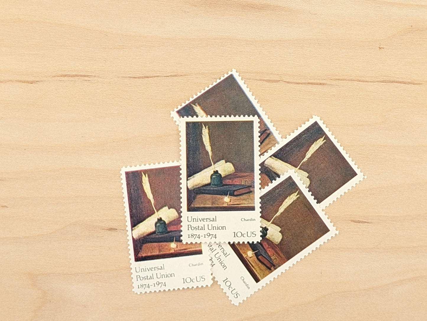 Universal Postal Union by Chardin, Set of 5, Vintage Unused USPS 10 Cent Postage Stamps, Universal Postal Union 1974, Gummed