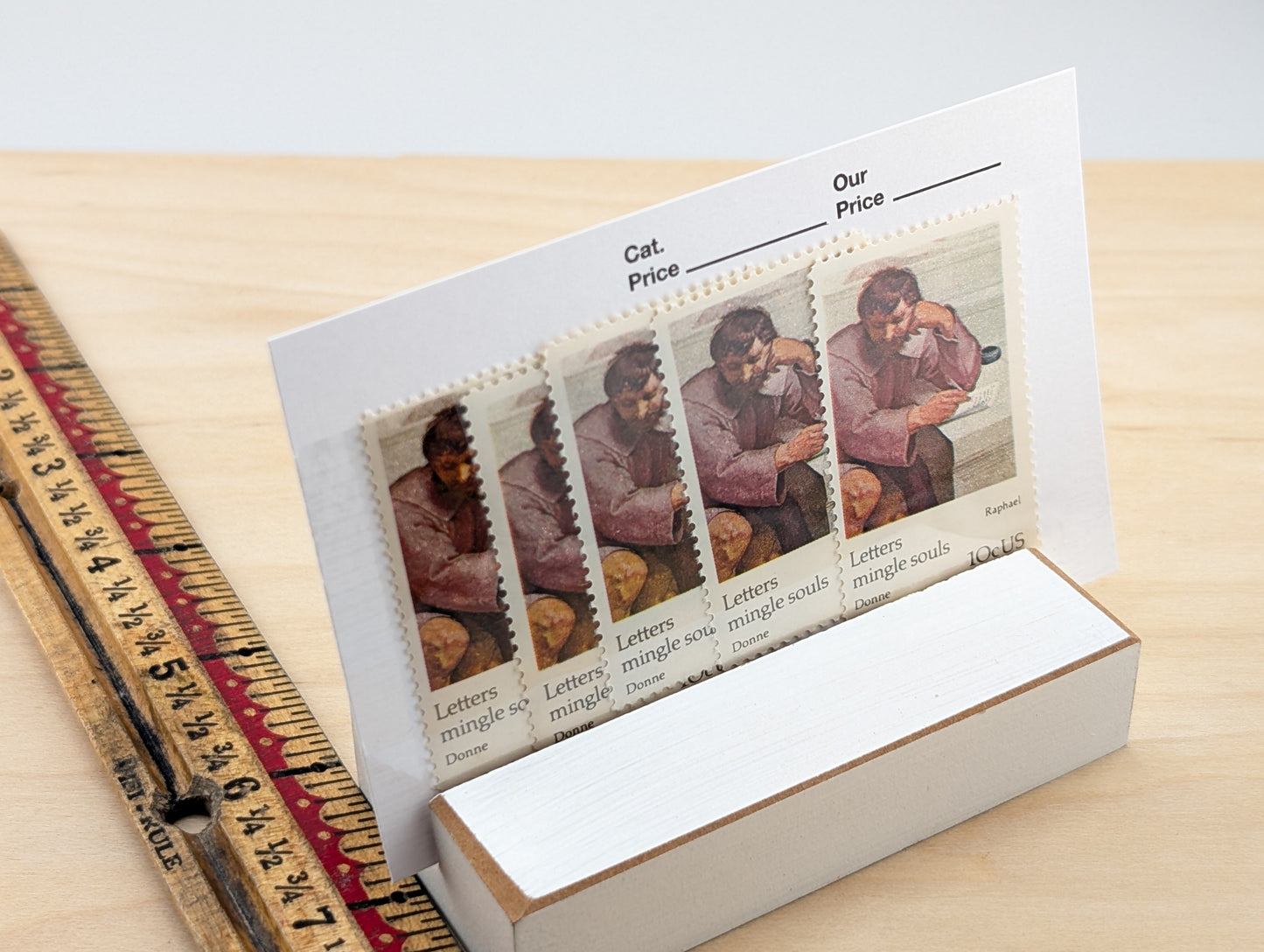 Letters Mingle Souls by Raphael, Set of 5, Vintage Unused USPS 10 Cent Postage Stamps, Letter Mingle Souls 1974, Gummed