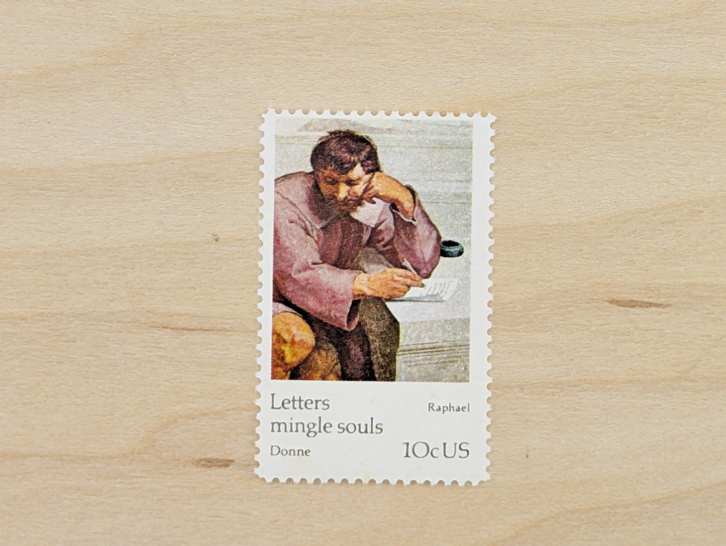 Letters Mingle Souls by Raphael, Set of 5, Vintage Unused USPS 10 Cent Postage Stamps, Letter Mingle Souls 1974, Gummed
