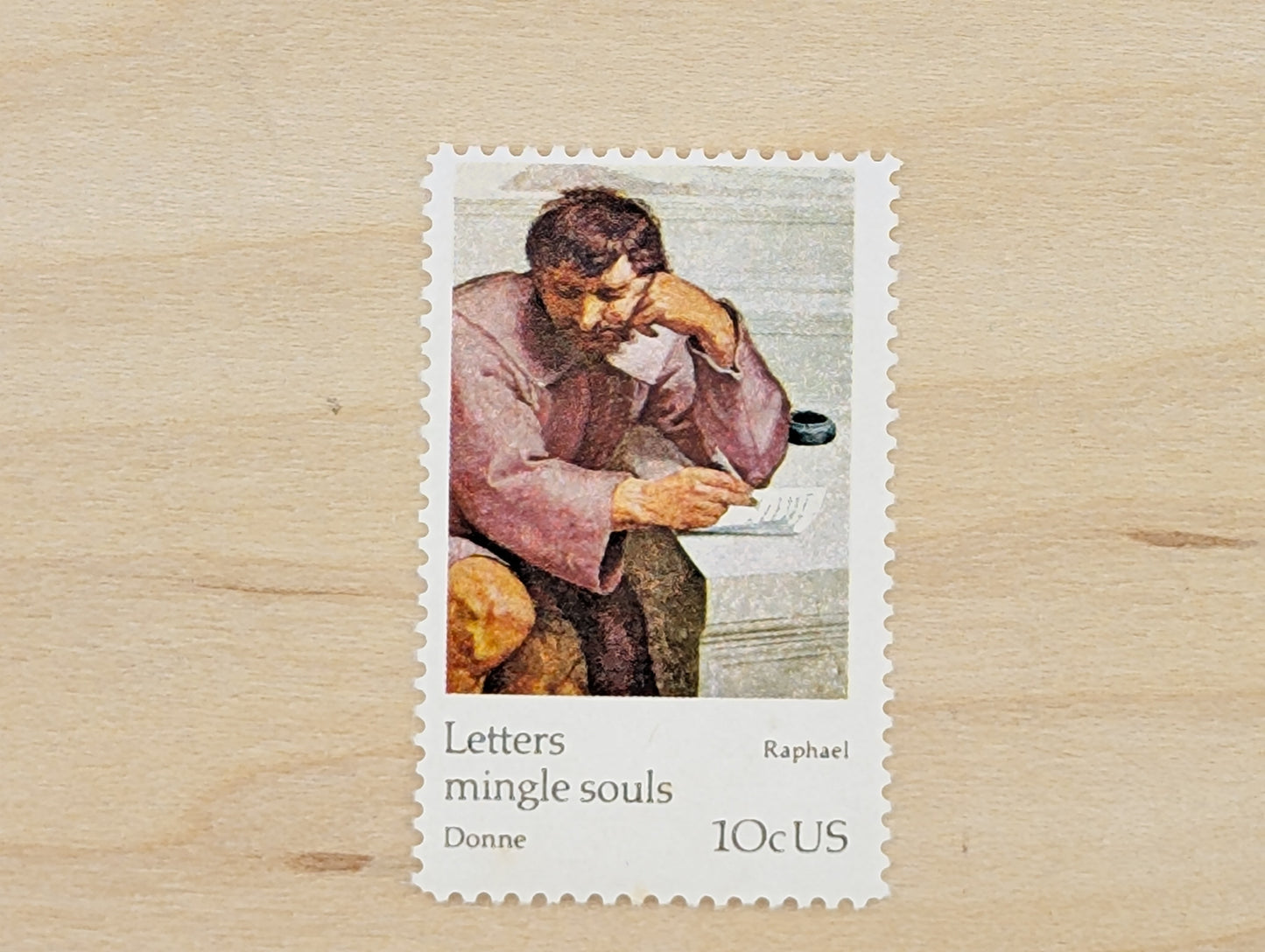 Letters Mingle Souls by Raphael, Set of 5, Vintage Unused USPS 10 Cent Postage Stamps, Letter Mingle Souls 1974, Gummed