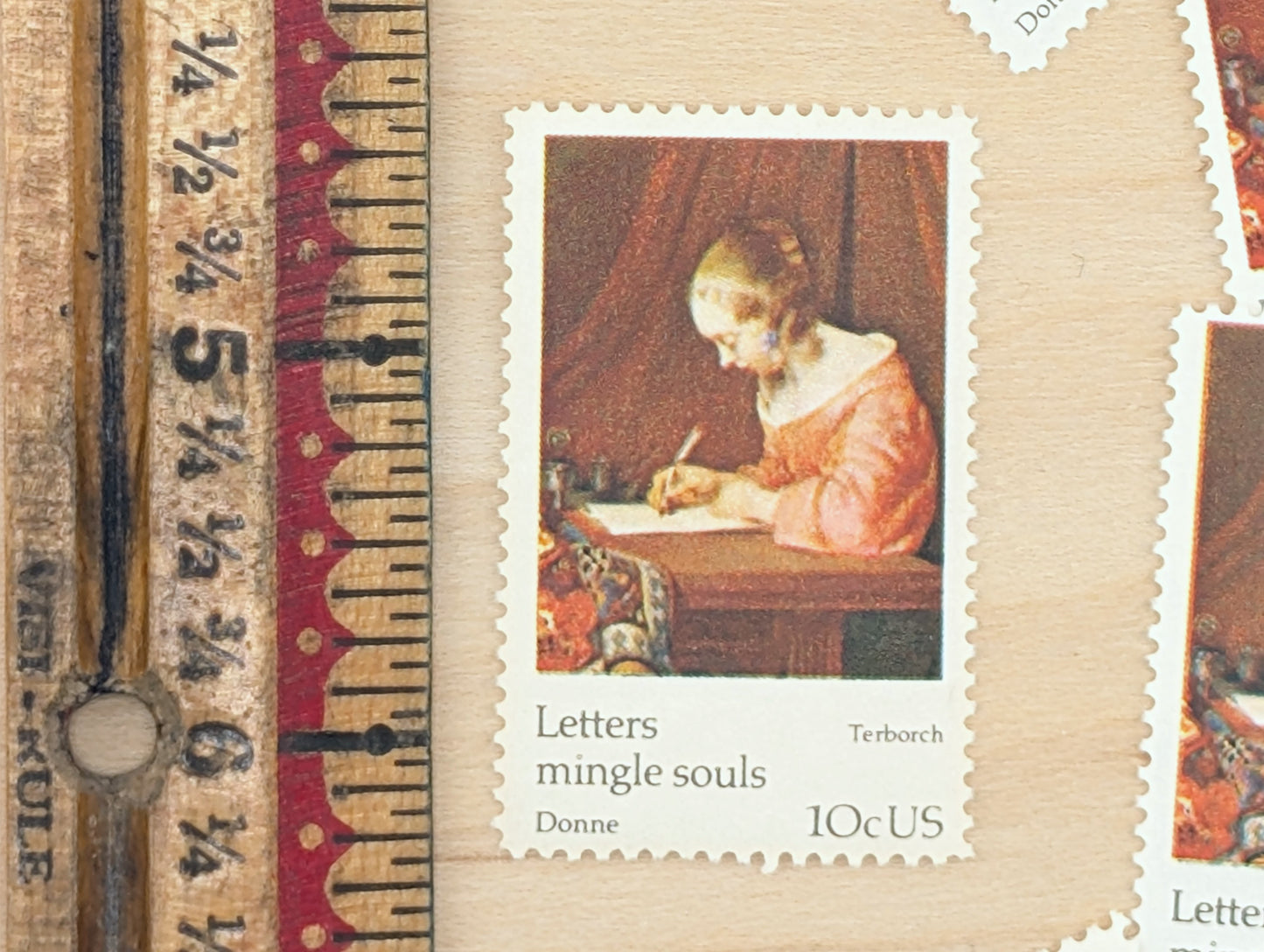 Letters Mingle Souls by Terborch, Set of 5, Vintage Unused USPS 10 Cent Postage Stamps, Letters Mingle Souls 1974, Gummed