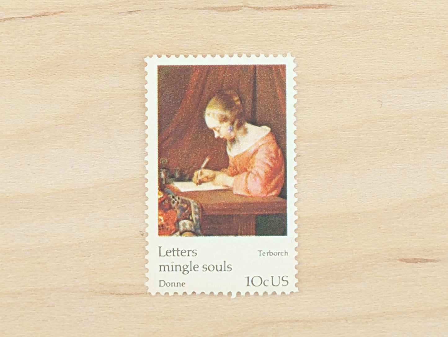 Letters Mingle Souls by Terborch, Set of 5, Vintage Unused USPS 10 Cent Postage Stamps, Letters Mingle Souls 1974, Gummed