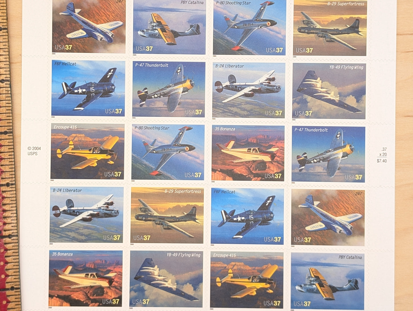 American Advances in Aviation, Sheet of 20, Vintage Unused USPS 37 Cent Postage Stamps, 2004, Gummed