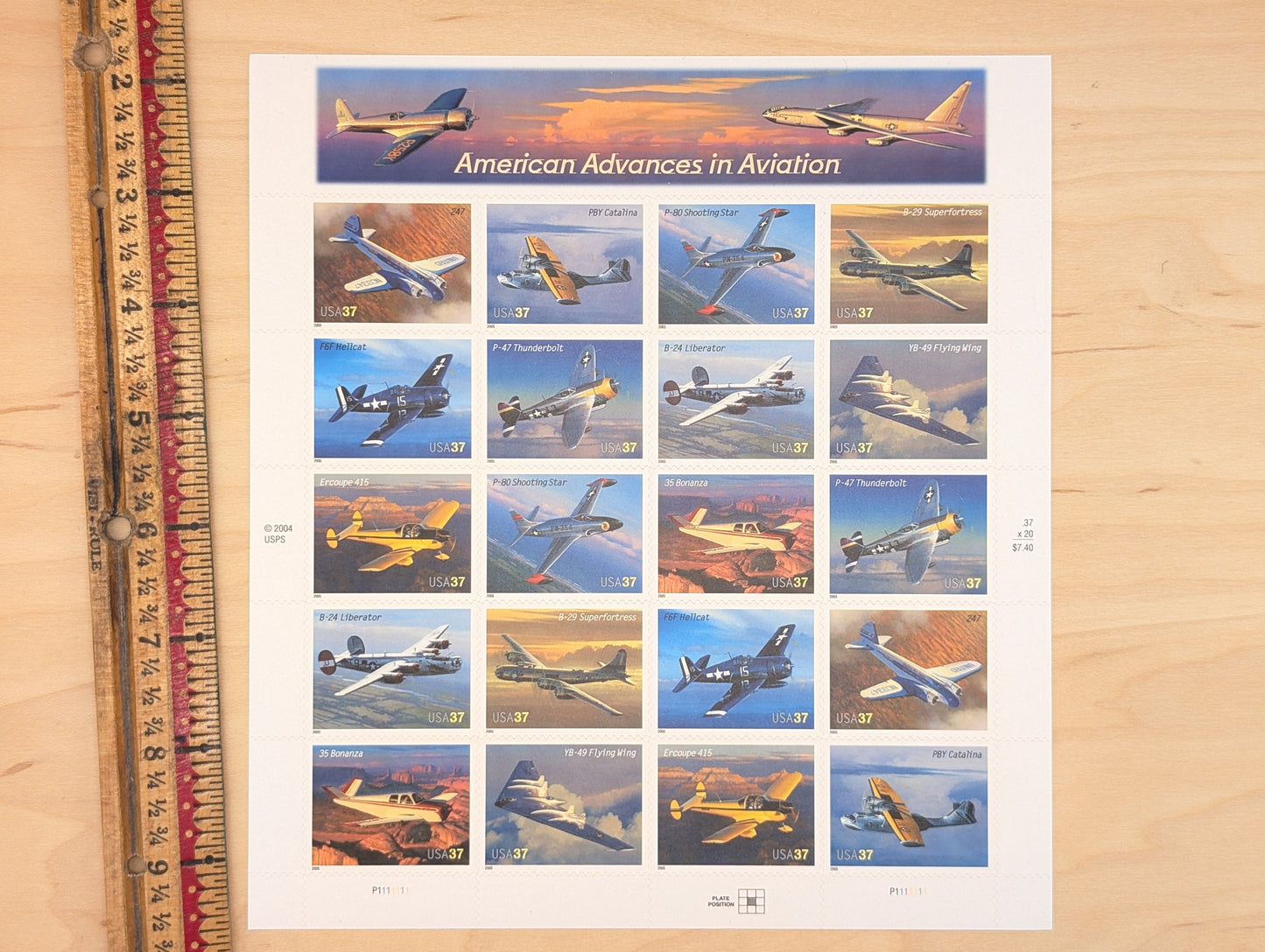 American Advances in Aviation, Sheet of 20, Vintage Unused USPS 37 Cent Postage Stamps, 2004, Gummed