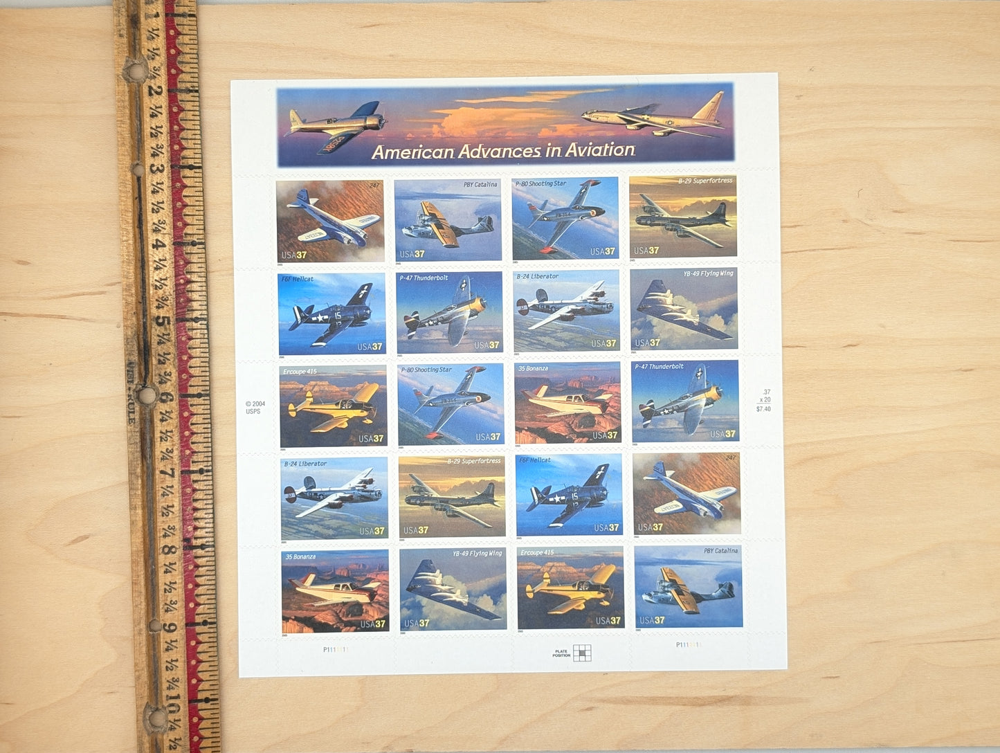American Advances in Aviation, Sheet of 20, Vintage Unused USPS 37 Cent Postage Stamps, 2004, Gummed