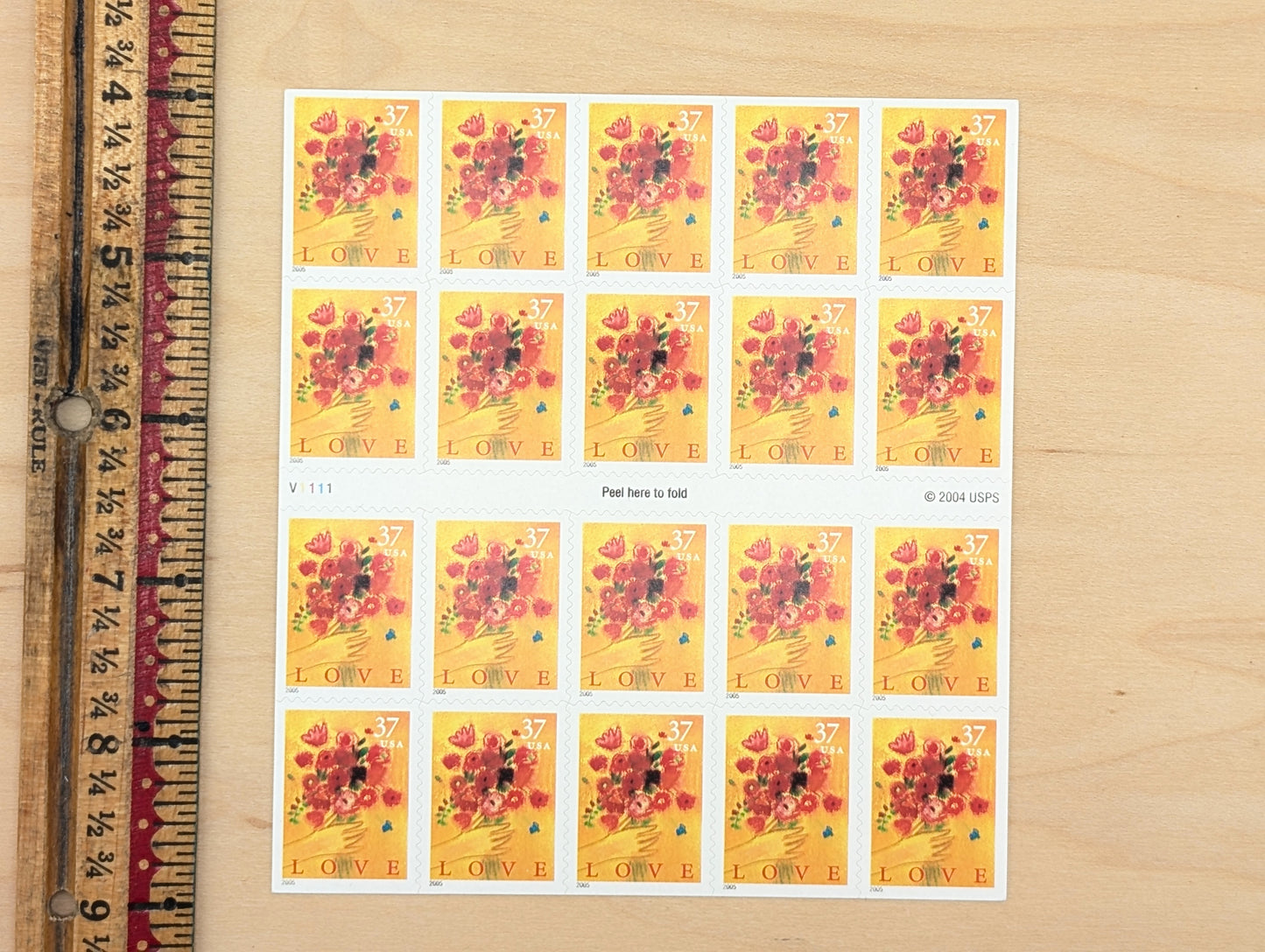 Love Bouquet Stamps, Sheet of 20, Vintage Unused USPS 37 Cent Postage Stamps, Love Stamps 2004, Self-Adhesive