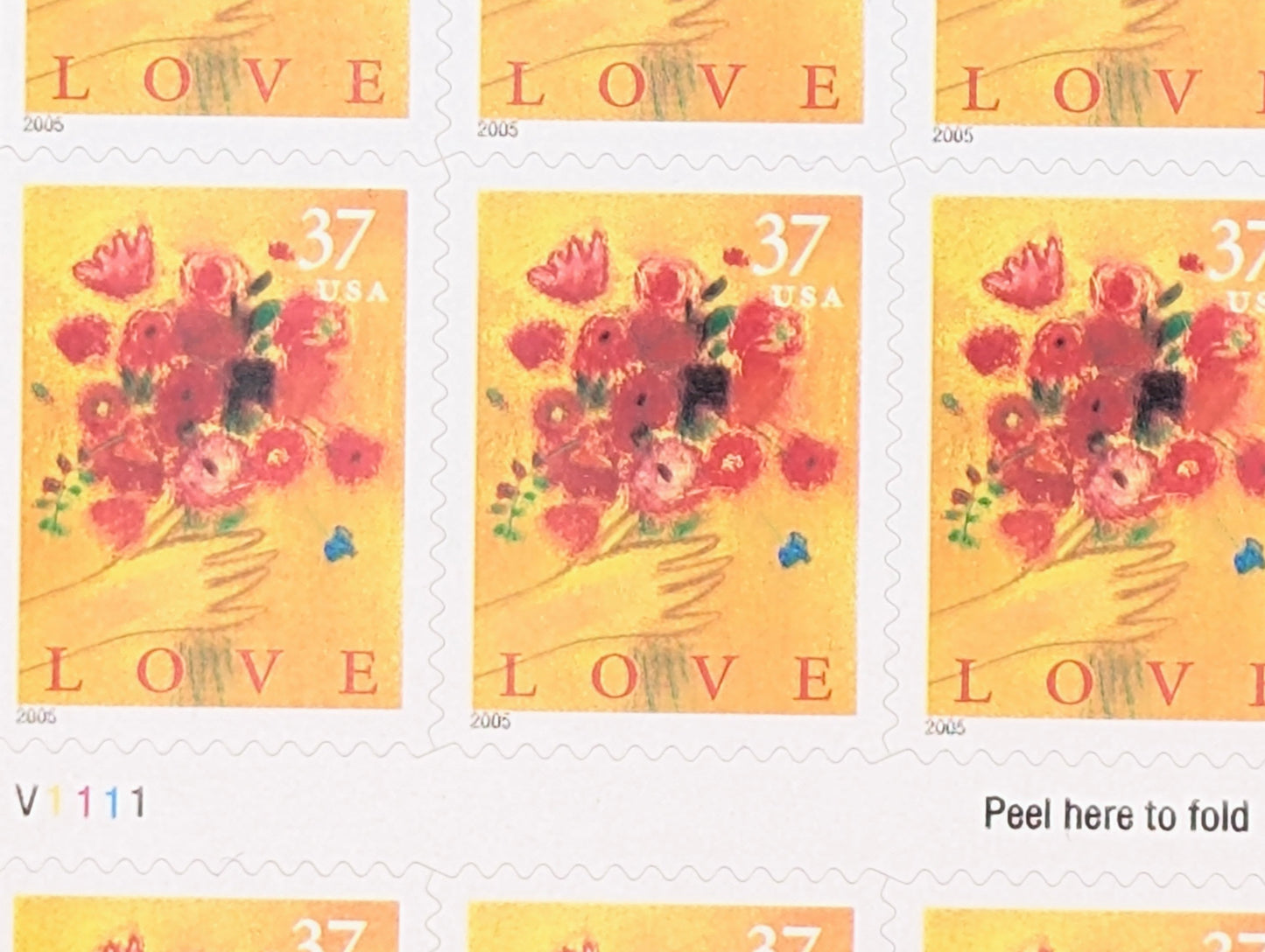Love Bouquet Stamps, Sheet of 20, Vintage Unused USPS 37 Cent Postage Stamps, Love Stamps 2004, Self-Adhesive