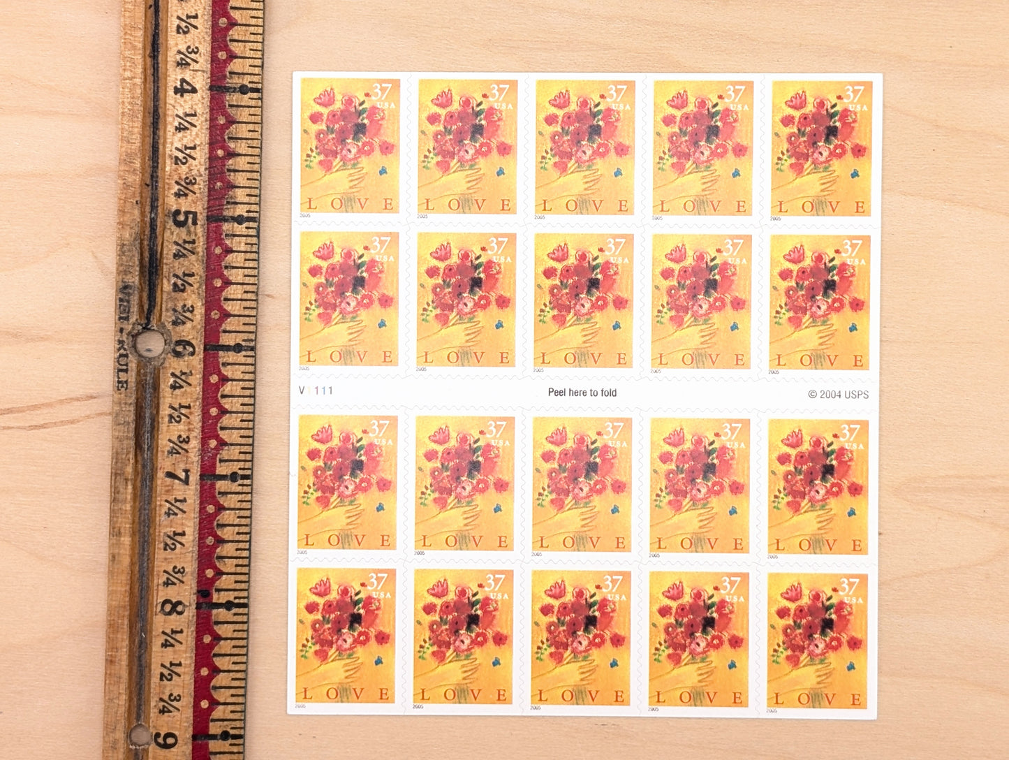 Love Bouquet Stamps, Sheet of 20, Vintage Unused USPS 37 Cent Postage Stamps, Love Stamps 2004, Self-Adhesive