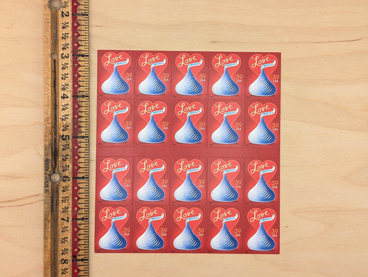Love Kisses Stamps, Sheet of 20, Vintage Unused USPS 39 Cent Postage Stamps, Love Stamps 2007, Self-Adhesive