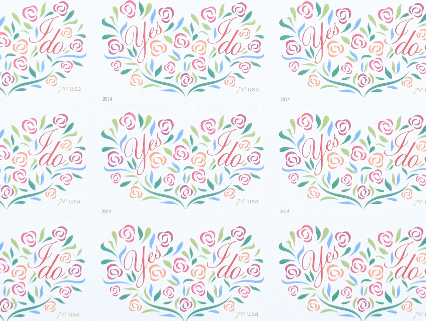 Yes I Do Stamps, Sheet of 20, Vintage Unused USPS 70 Cent Postage Stamps, Wedding Stamps 2014, Self-Adhesive