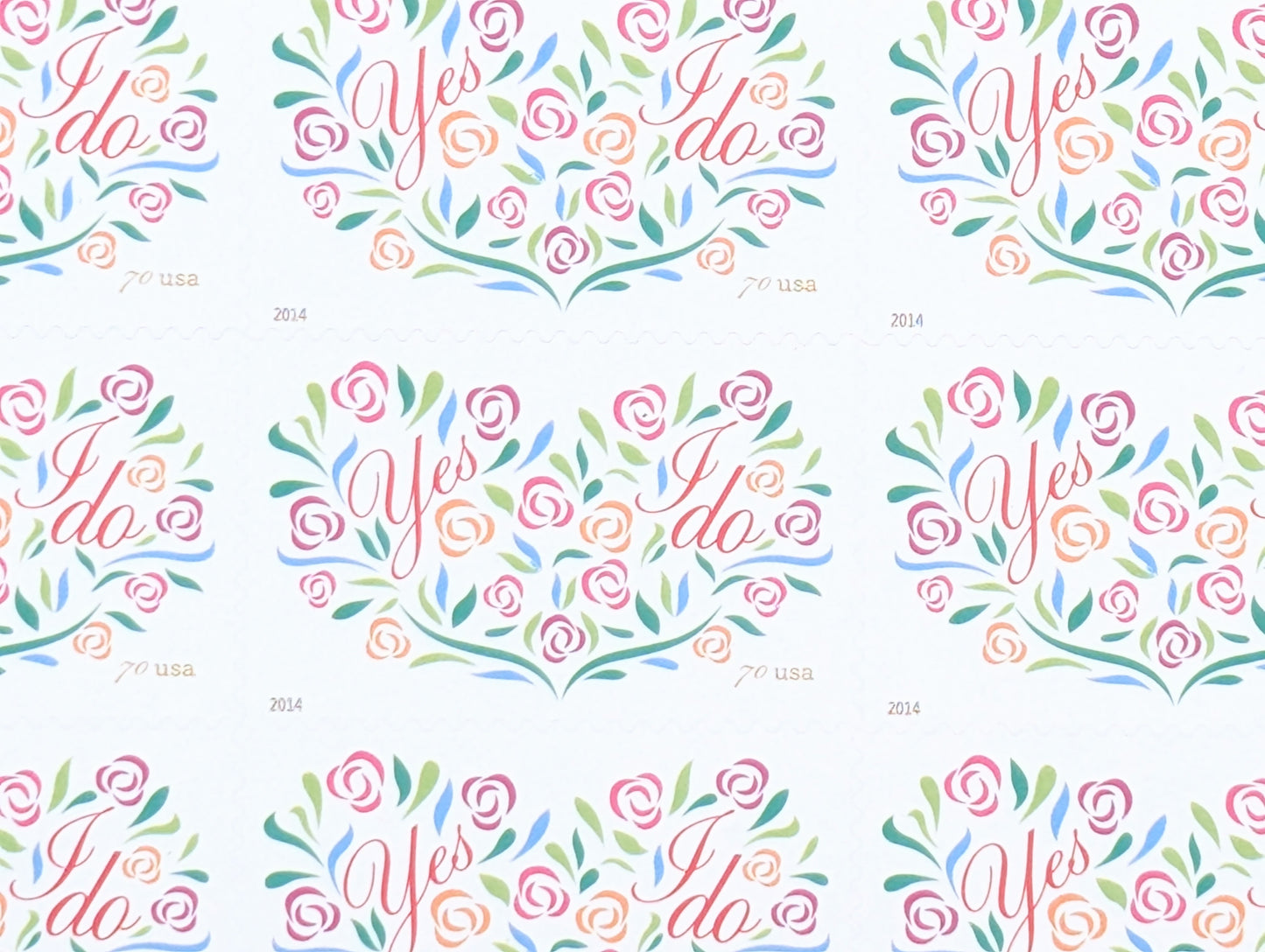 Yes I Do Stamps, Sheet of 20, Vintage Unused USPS 70 Cent Postage Stamps, Wedding Stamps 2014, Self-Adhesive