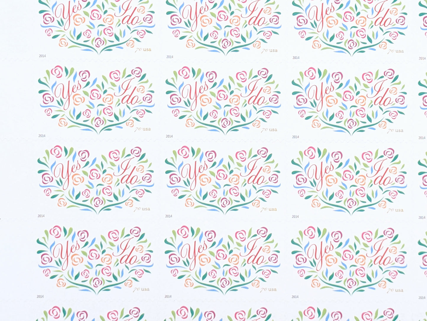 Yes I Do Stamps, Sheet of 20, Vintage Unused USPS 70 Cent Postage Stamps, Wedding Stamps 2014, Self-Adhesive