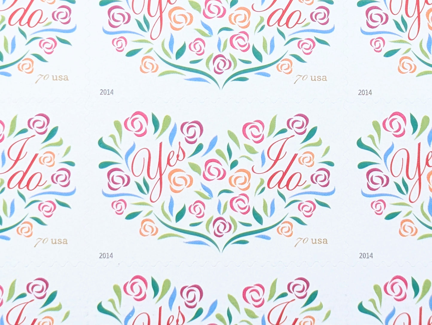 Yes I Do Stamps, Sheet of 20, Vintage Unused USPS 70 Cent Postage Stamps, Wedding Stamps 2014, Self-Adhesive